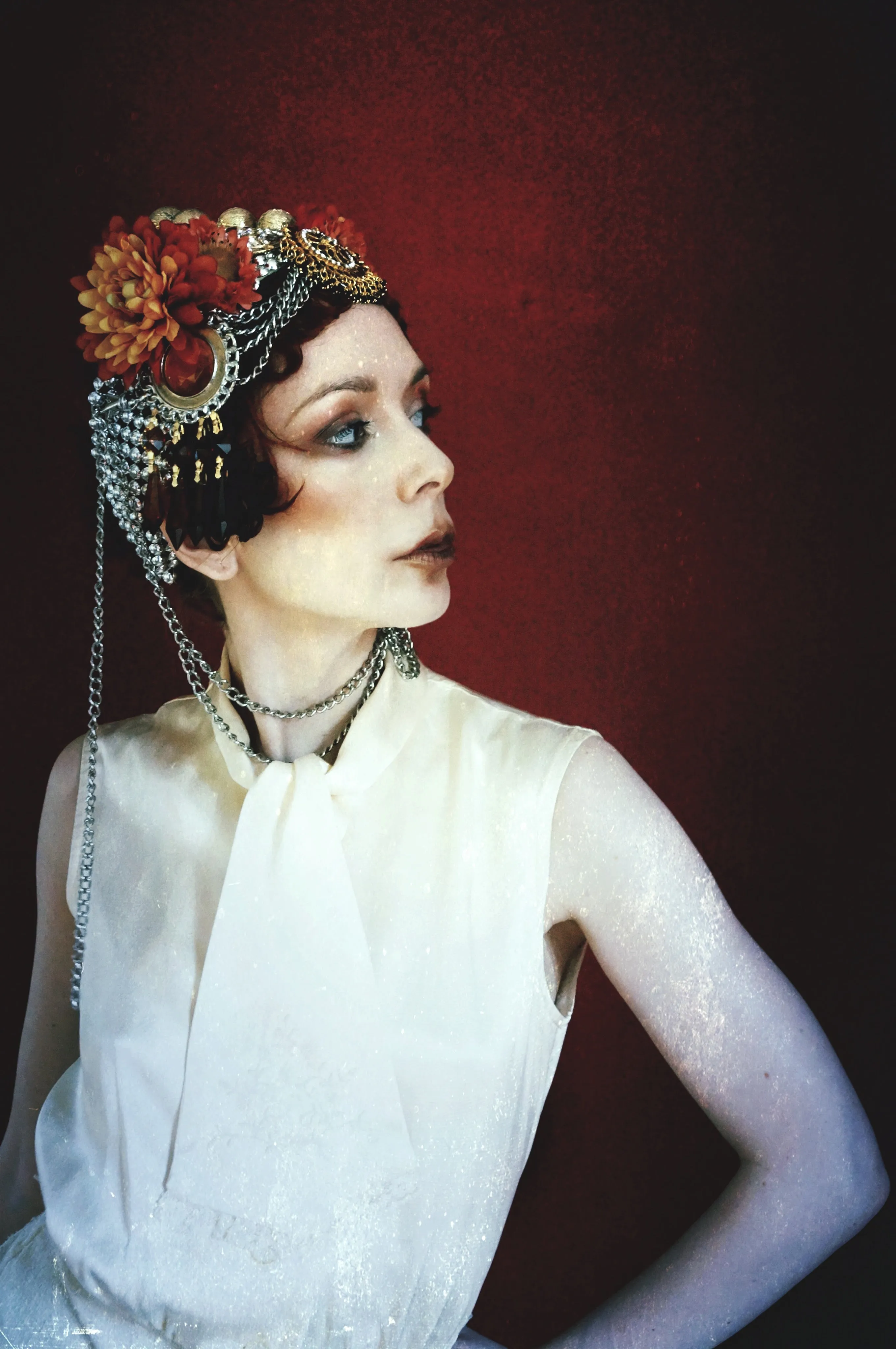 Bespoke vintage jewels and chains Flower headpiece