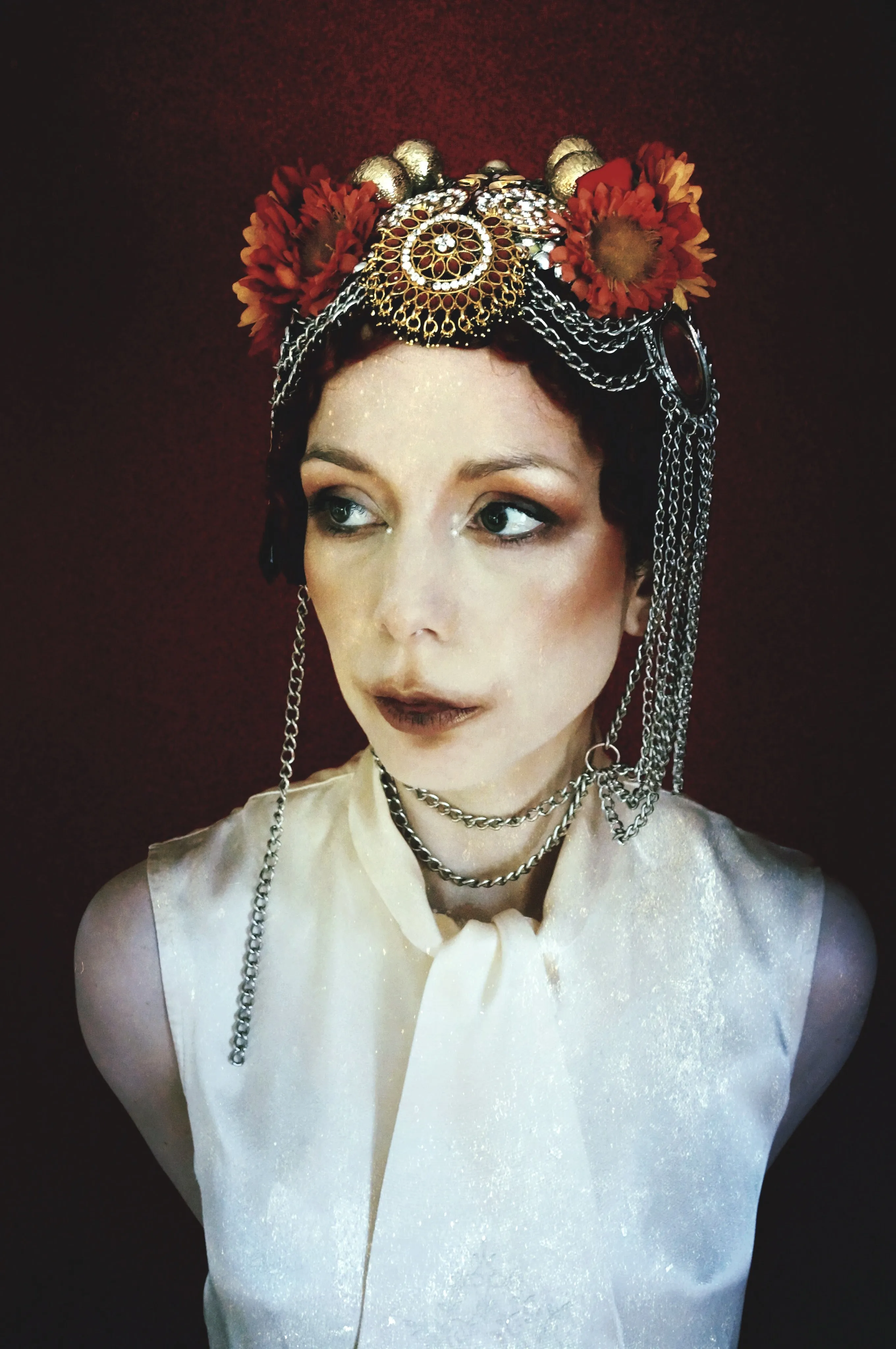 Bespoke vintage jewels and chains Flower headpiece