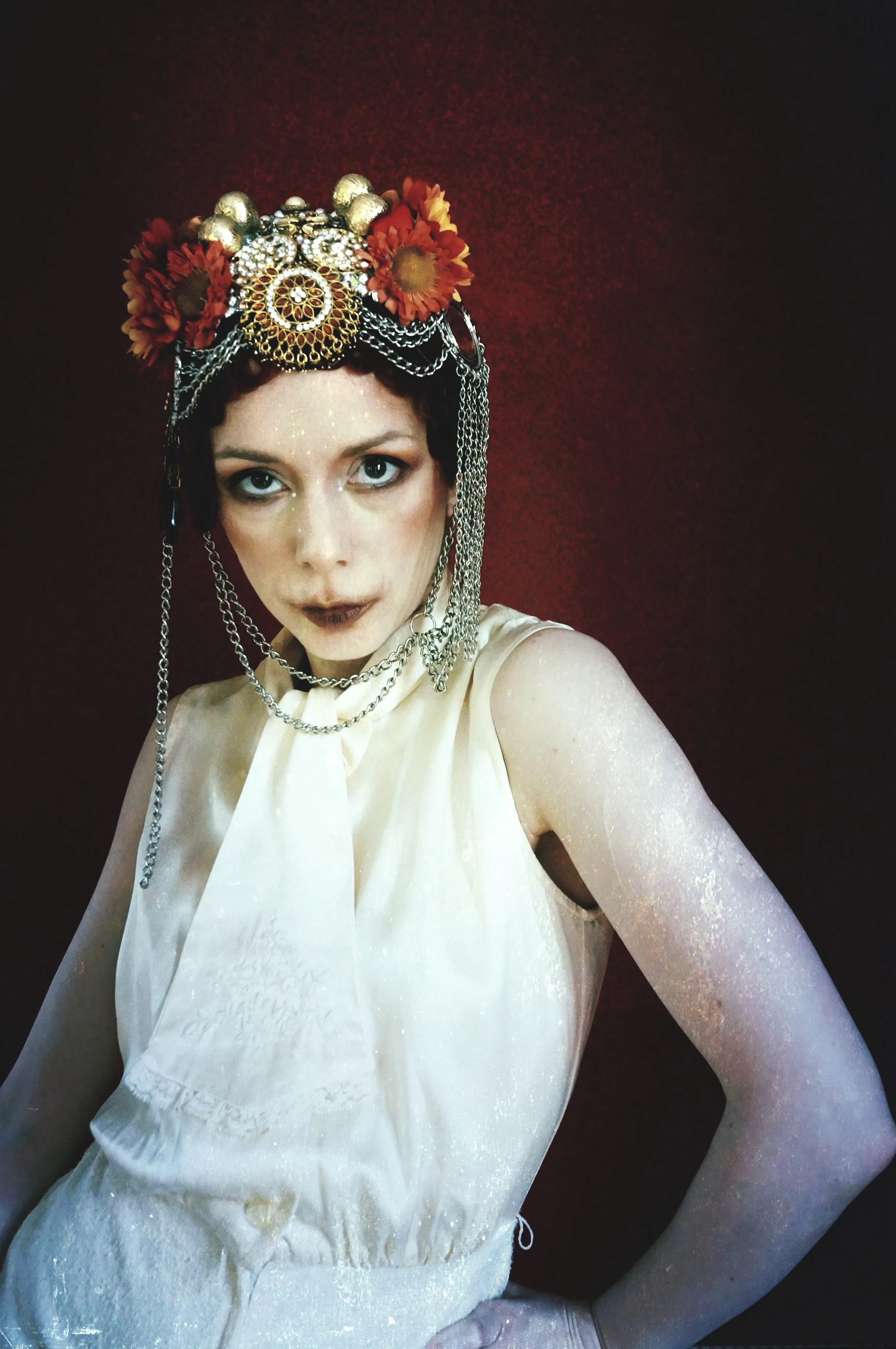 Bespoke vintage jewels and chains Flower headpiece