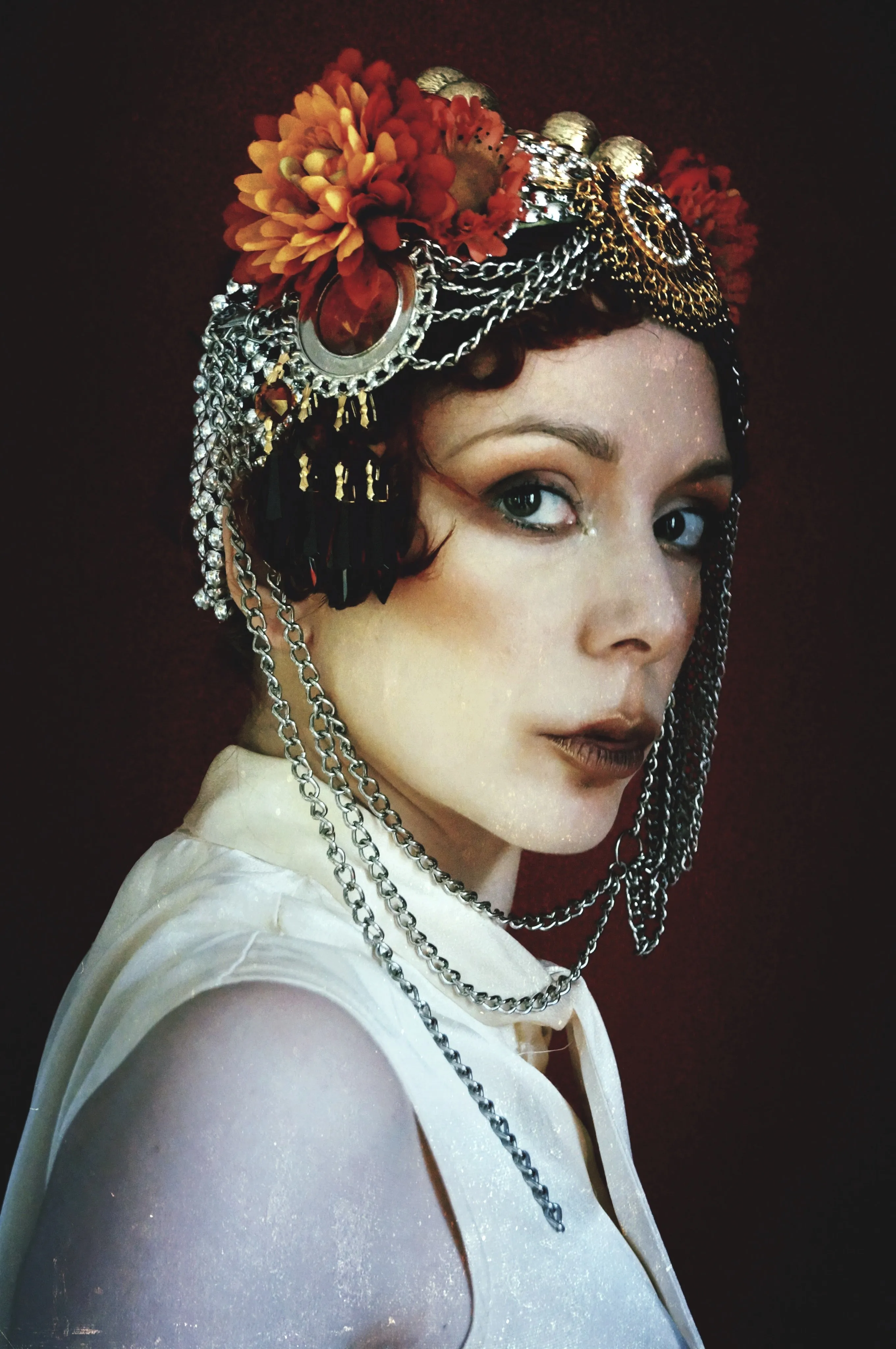 Bespoke vintage jewels and chains Flower headpiece