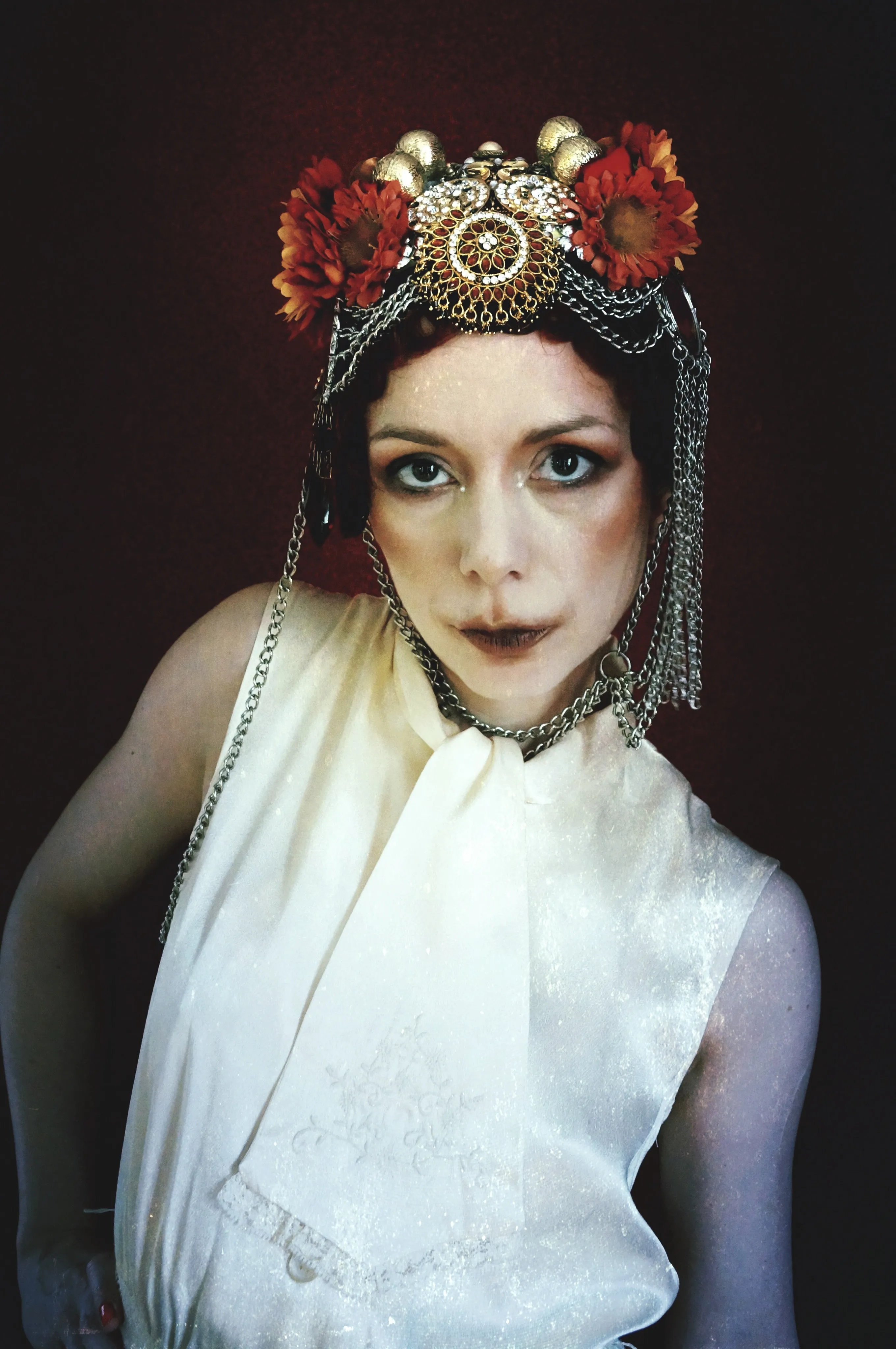 Bespoke vintage jewels and chains Flower headpiece