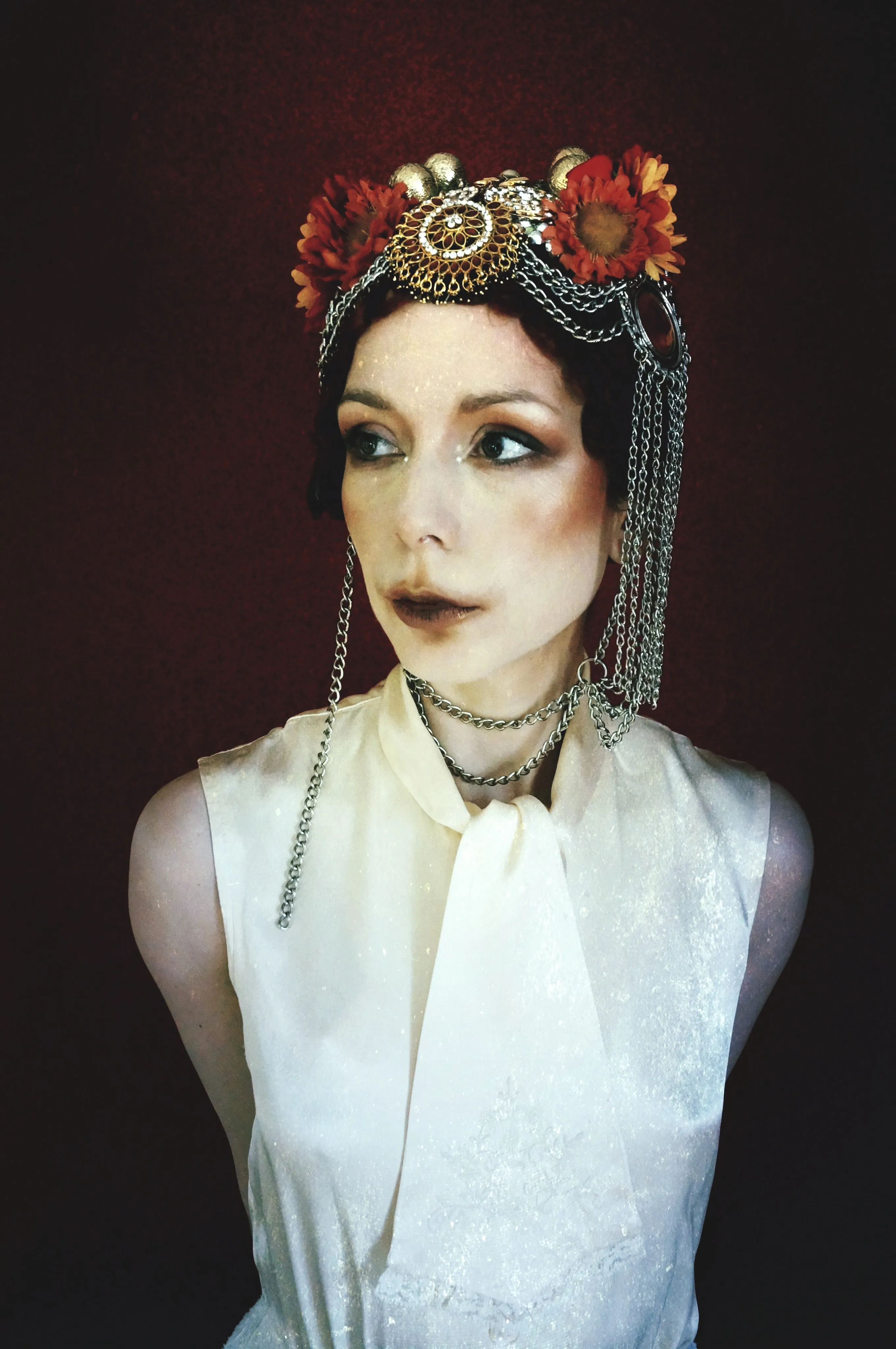 Bespoke vintage jewels and chains Flower headpiece