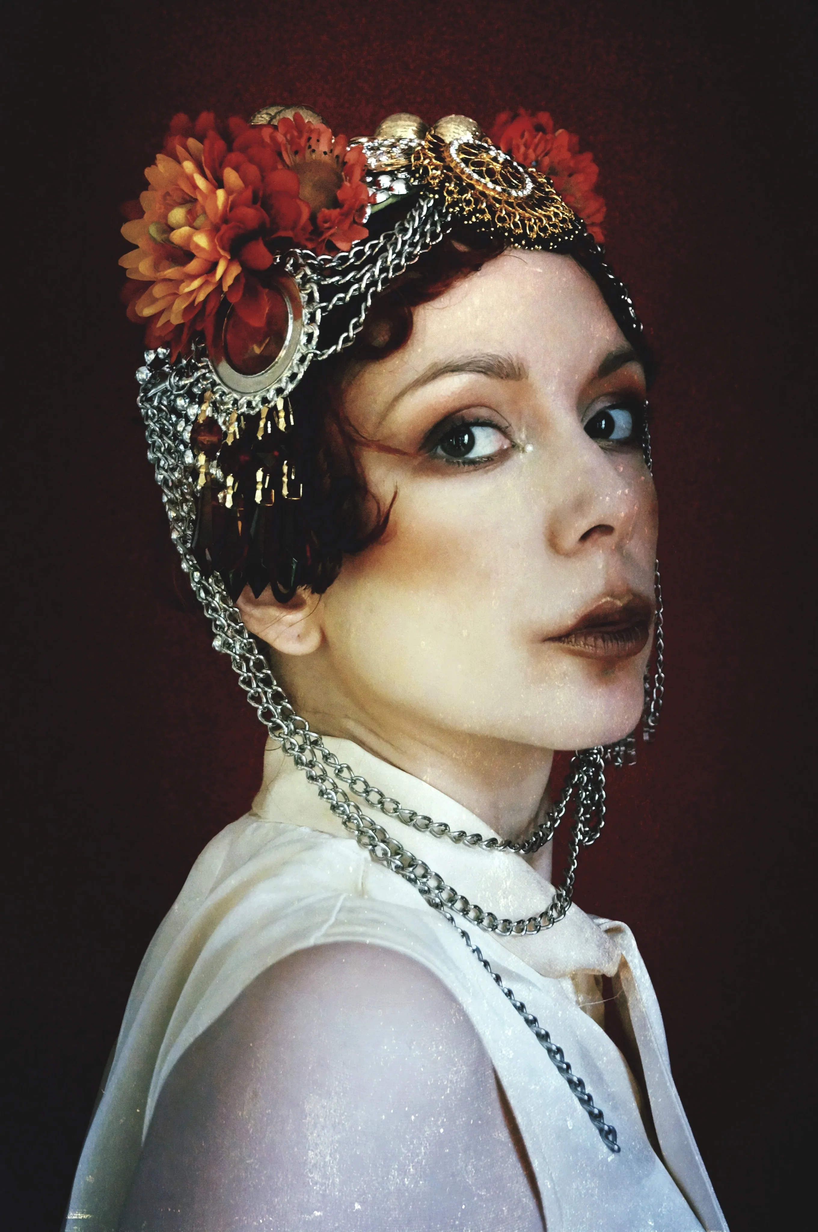 Bespoke vintage jewels and chains Flower headpiece