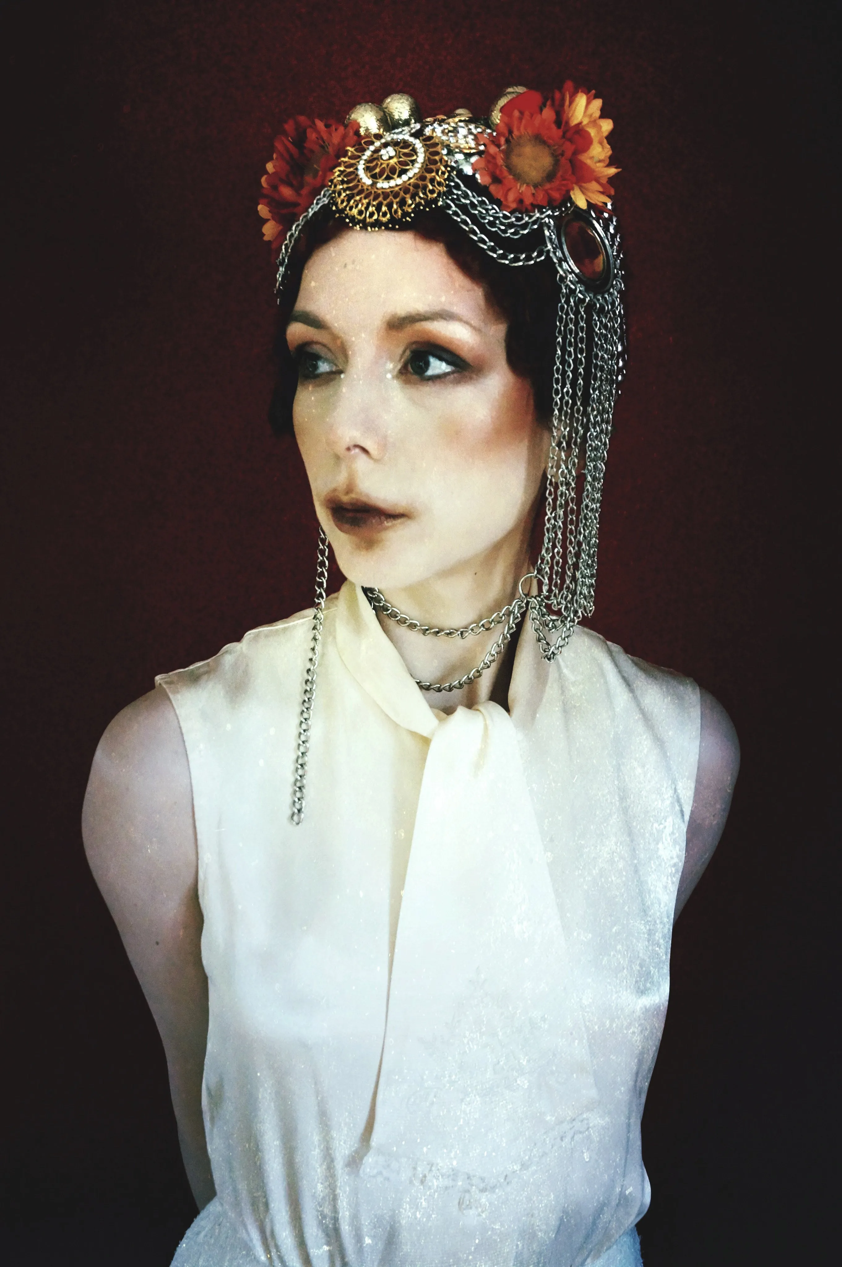 Bespoke vintage jewels and chains Flower headpiece