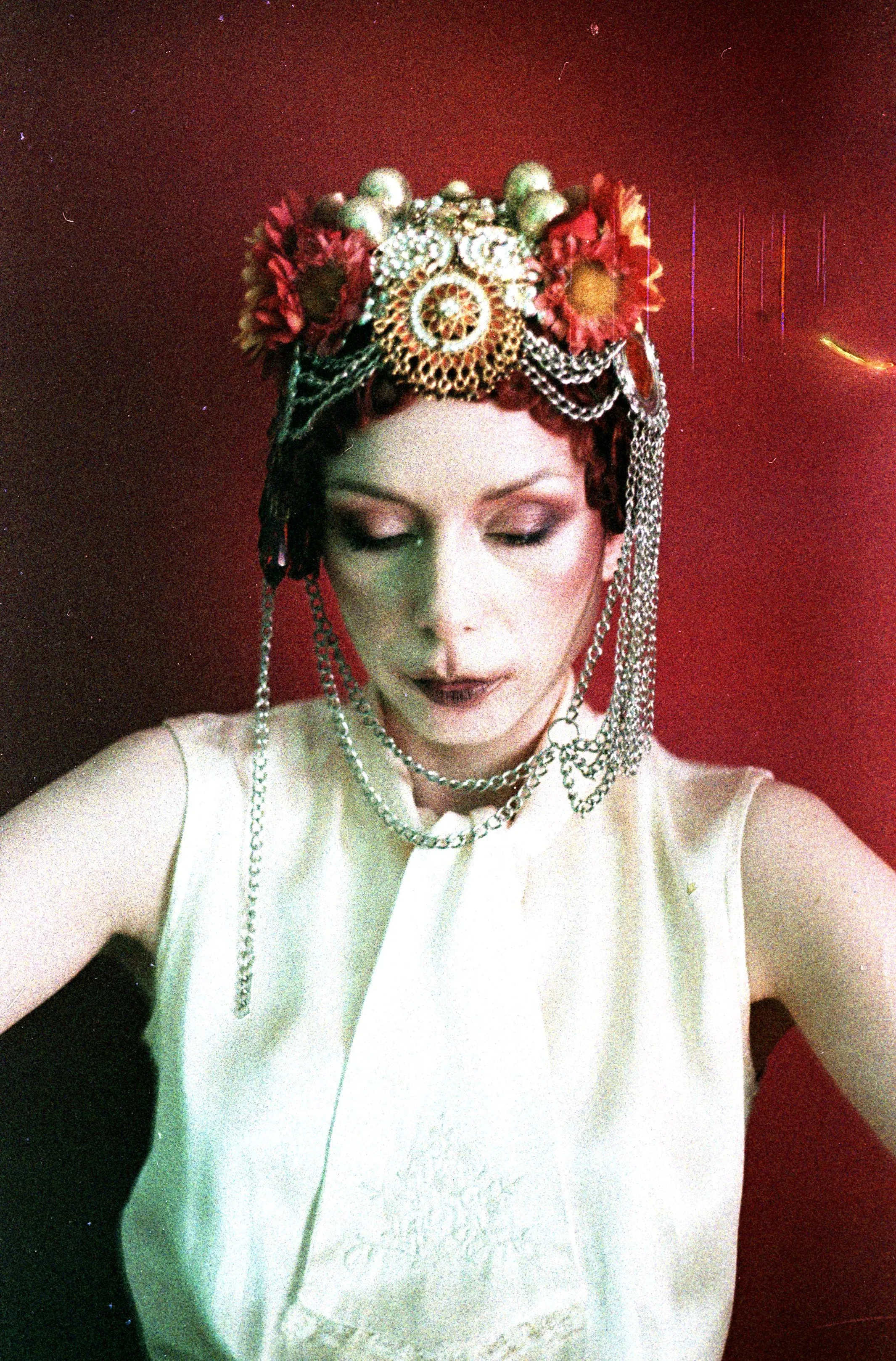 Bespoke vintage jewels and chains Flower headpiece