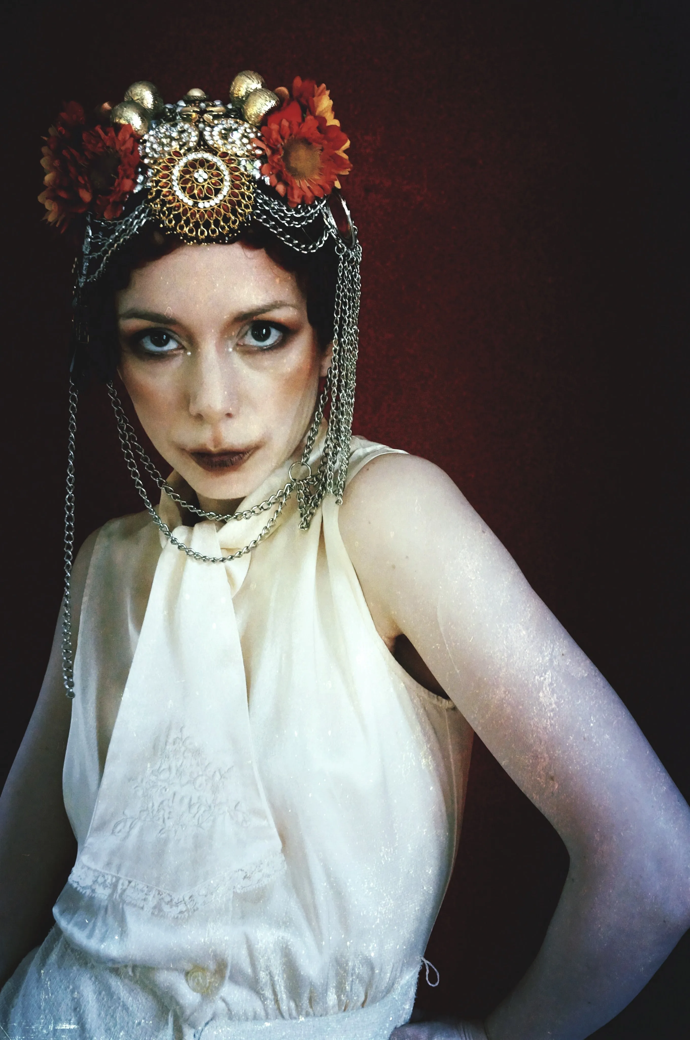 Bespoke vintage jewels and chains Flower headpiece