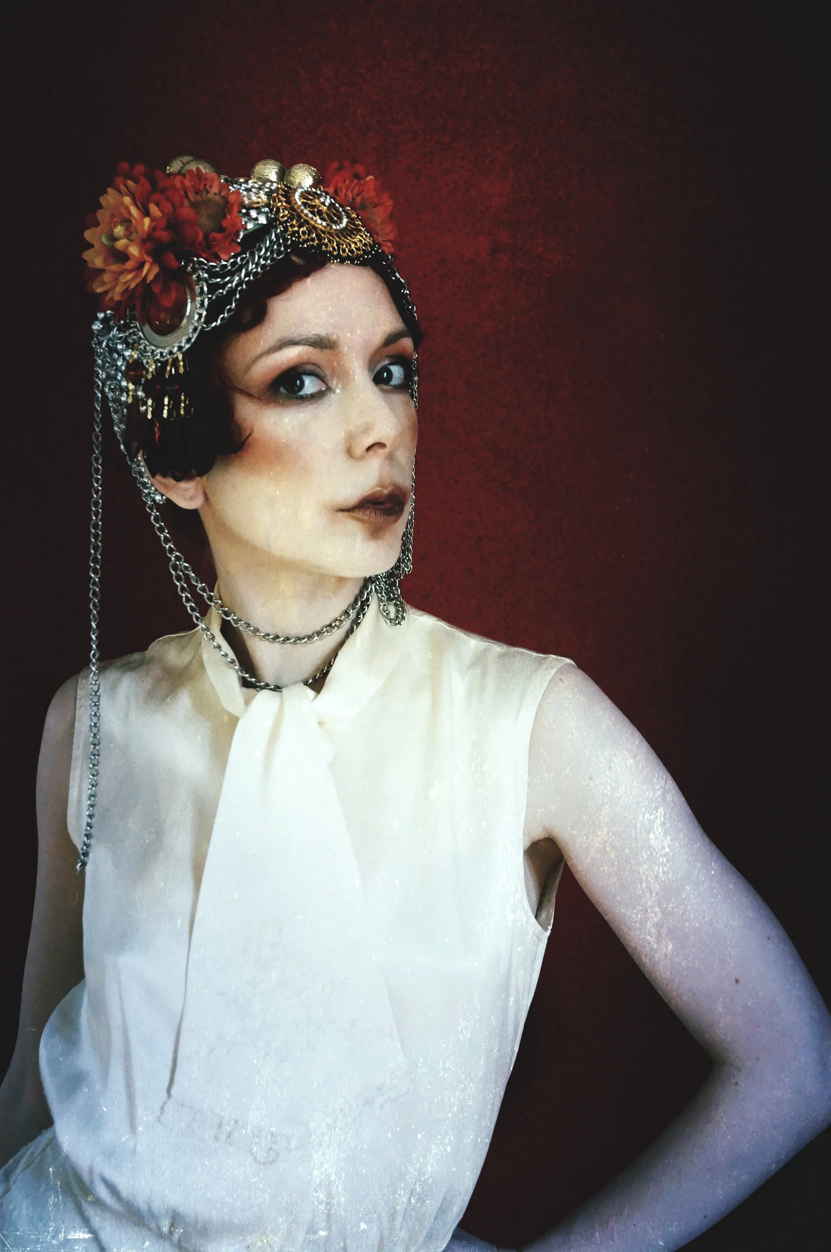 Bespoke vintage jewels and chains Flower headpiece