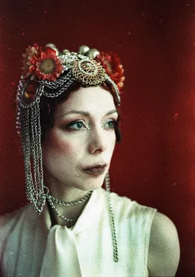 Bespoke vintage jewels and chains Flower headpiece