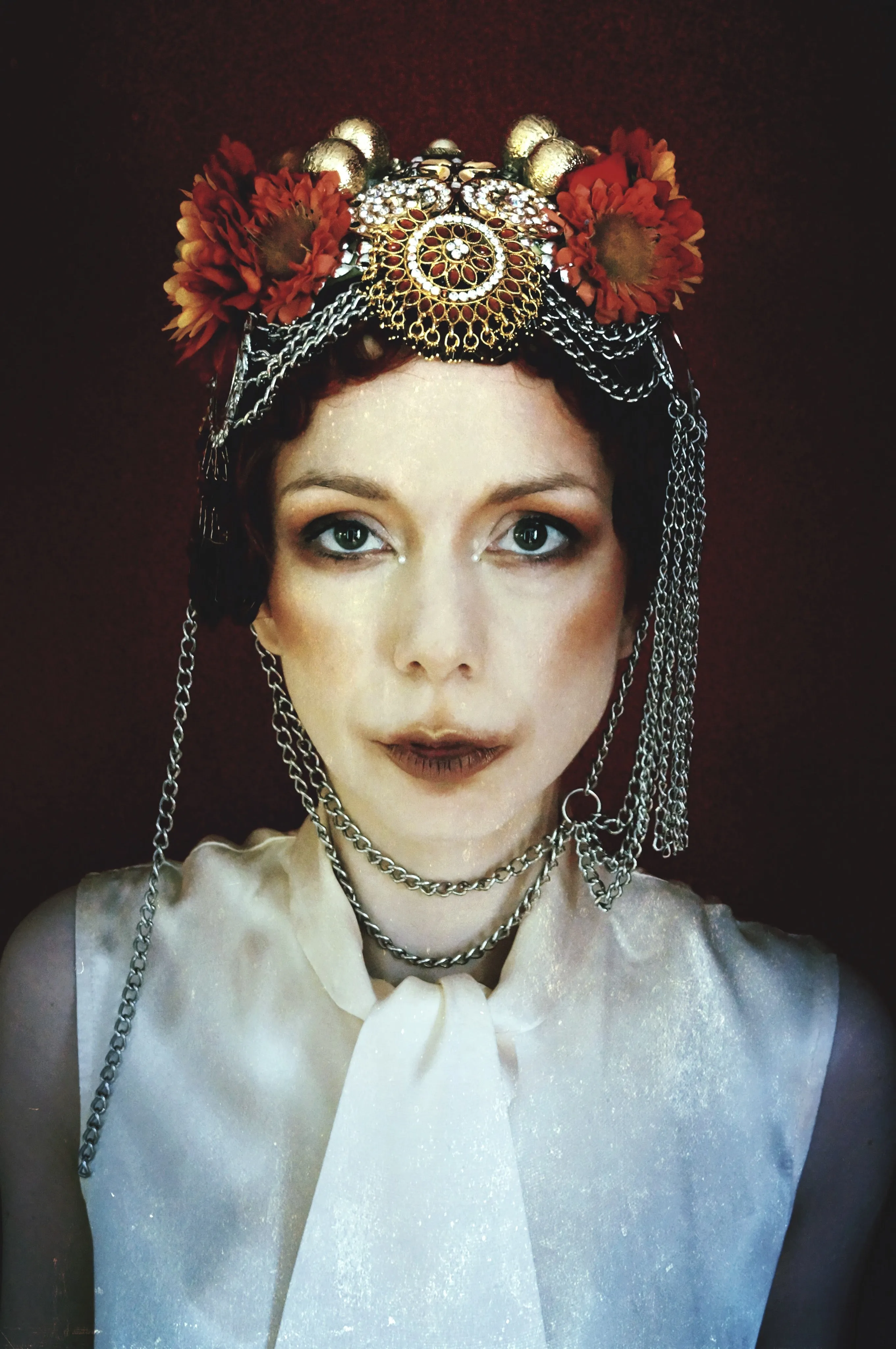 Bespoke vintage jewels and chains Flower headpiece