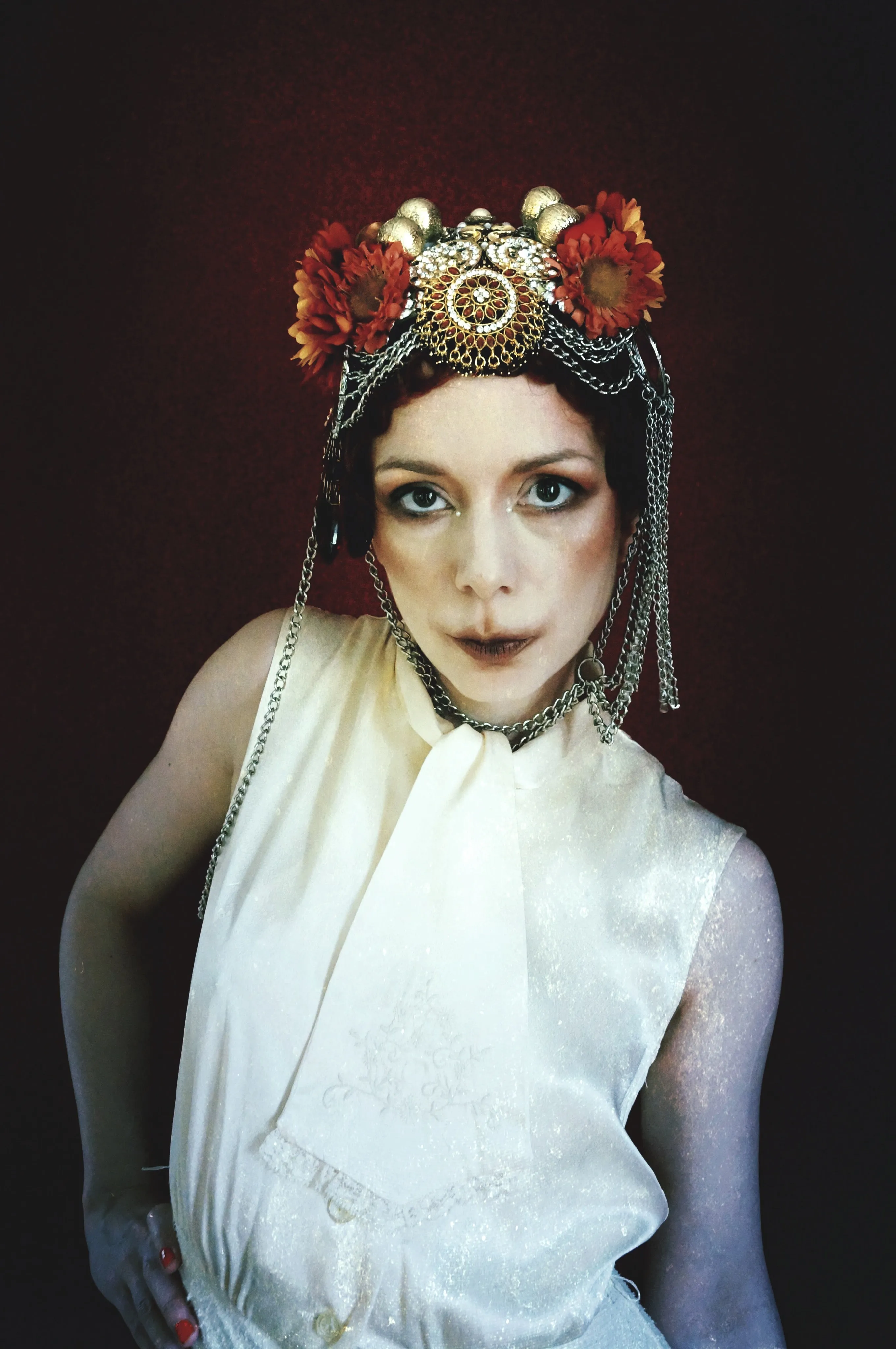 Bespoke vintage jewels and chains Flower headpiece