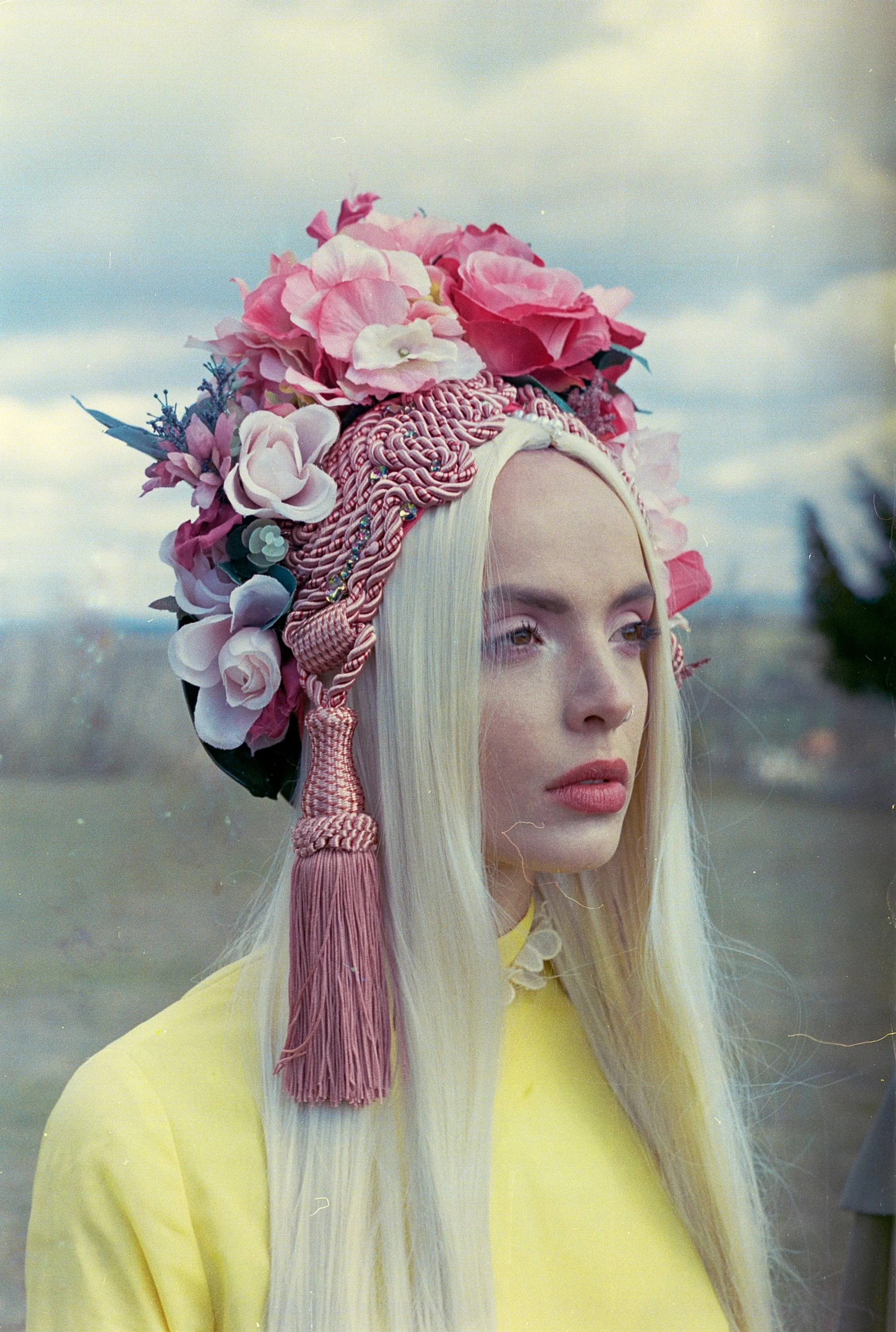Braided and Jewel encrusted HOT PINK Floral Turban