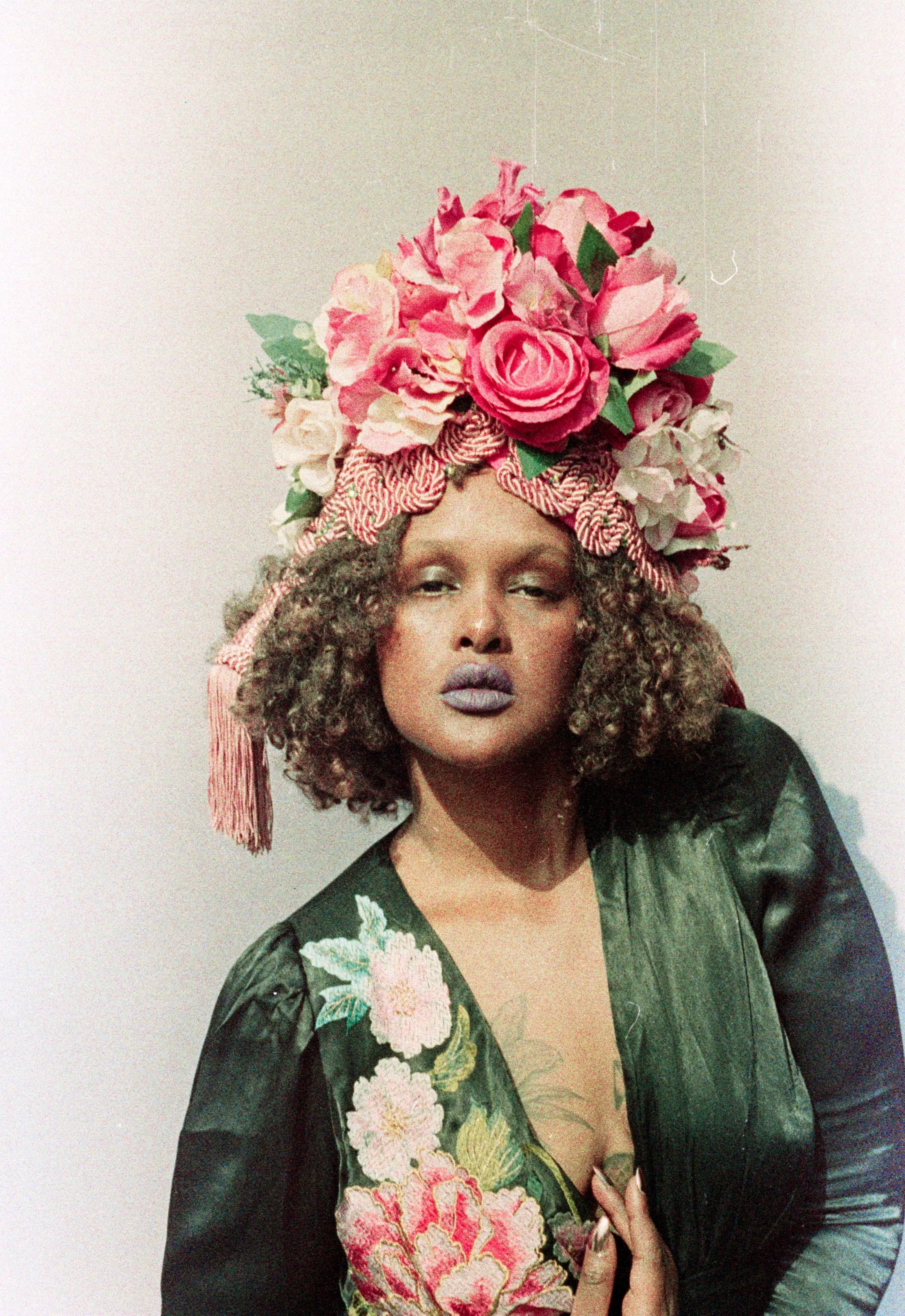 Braided and Jewel encrusted HOT PINK Floral Turban
