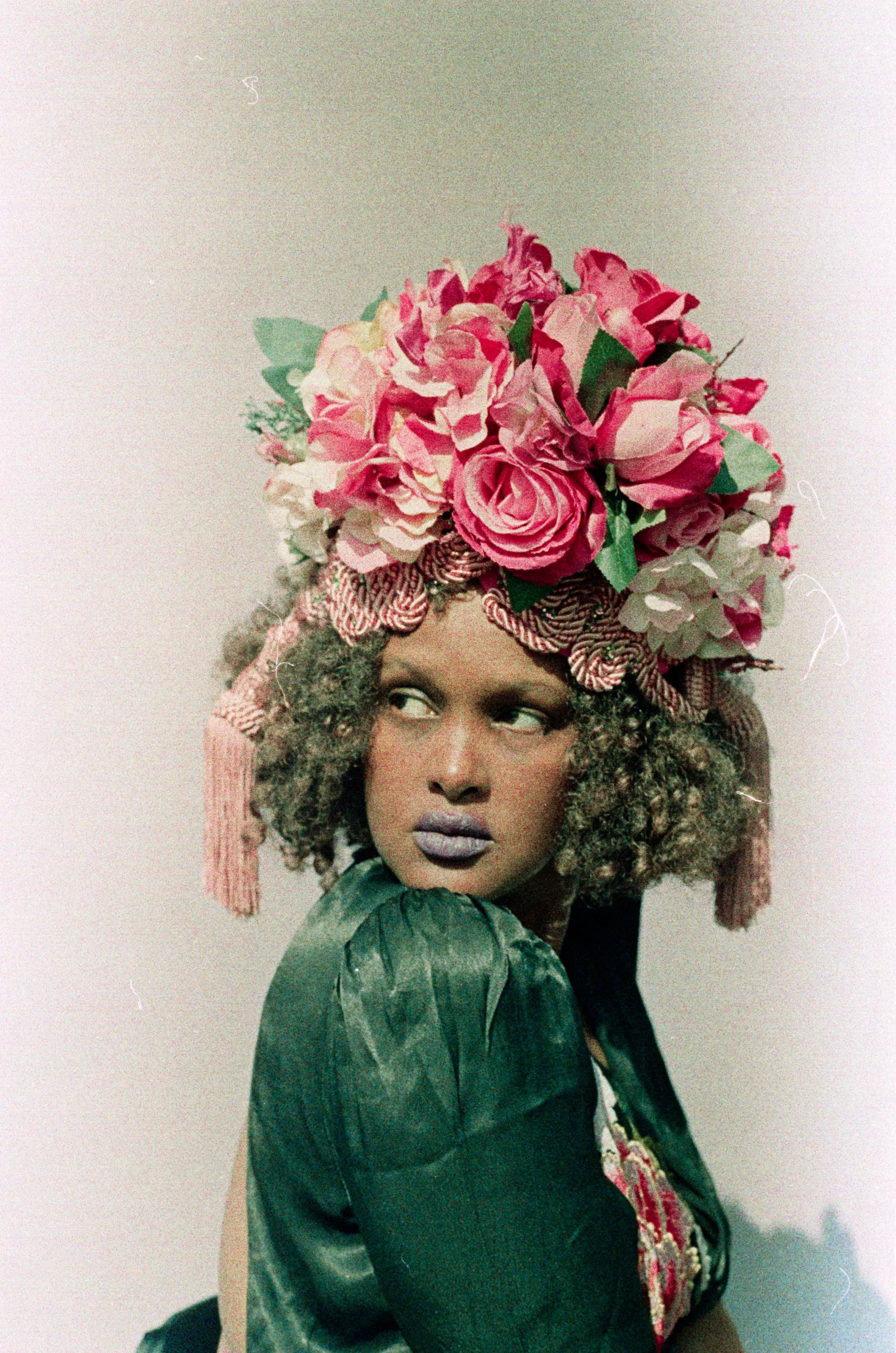 Braided and Jewel encrusted HOT PINK Floral Turban