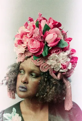 Braided and Jewel encrusted HOT PINK Floral Turban