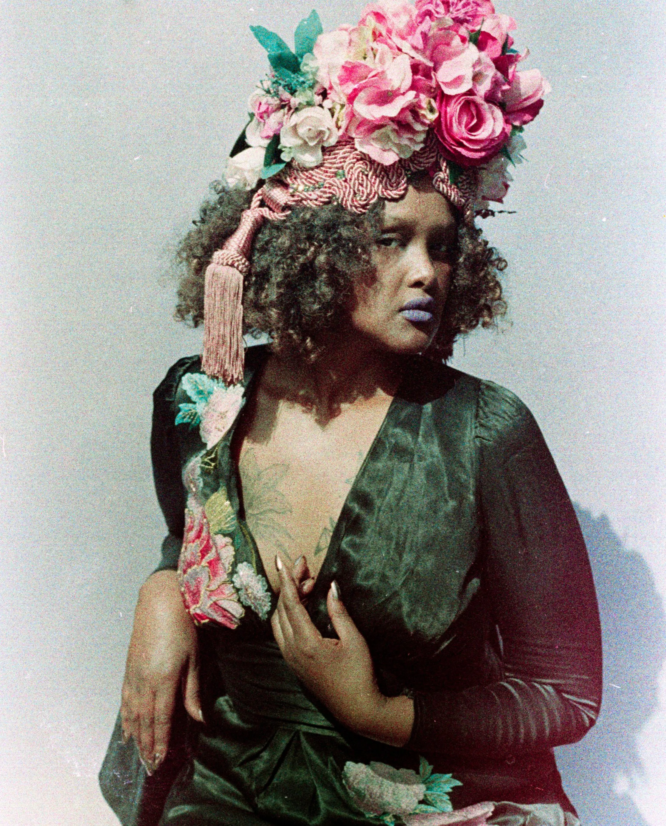 Braided and Jewel encrusted HOT PINK Floral Turban