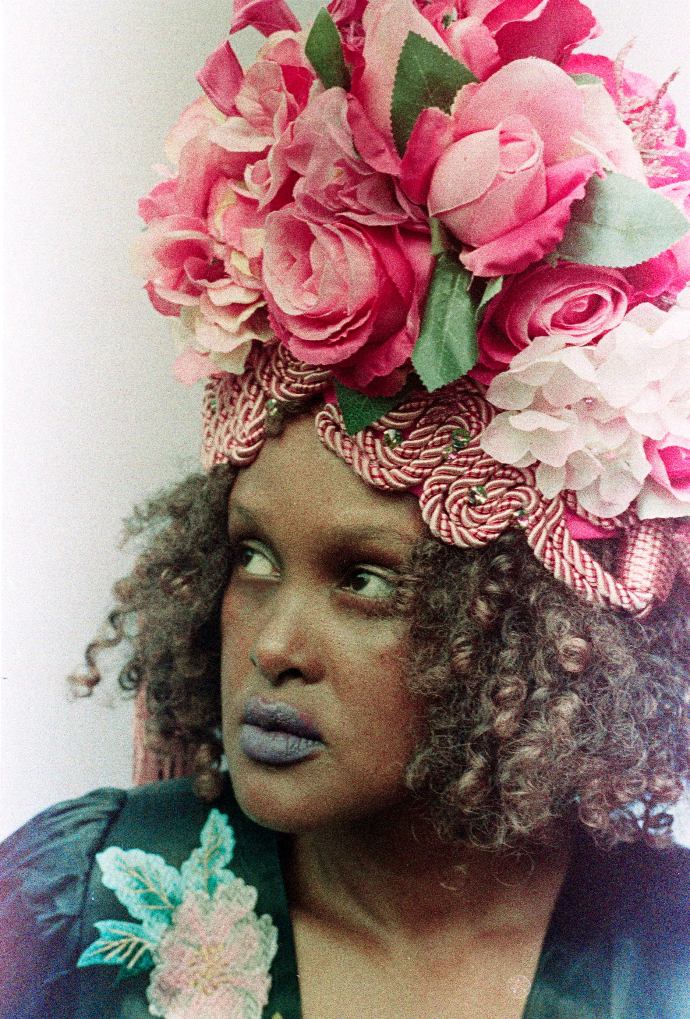 Braided and Jewel encrusted HOT PINK Floral Turban