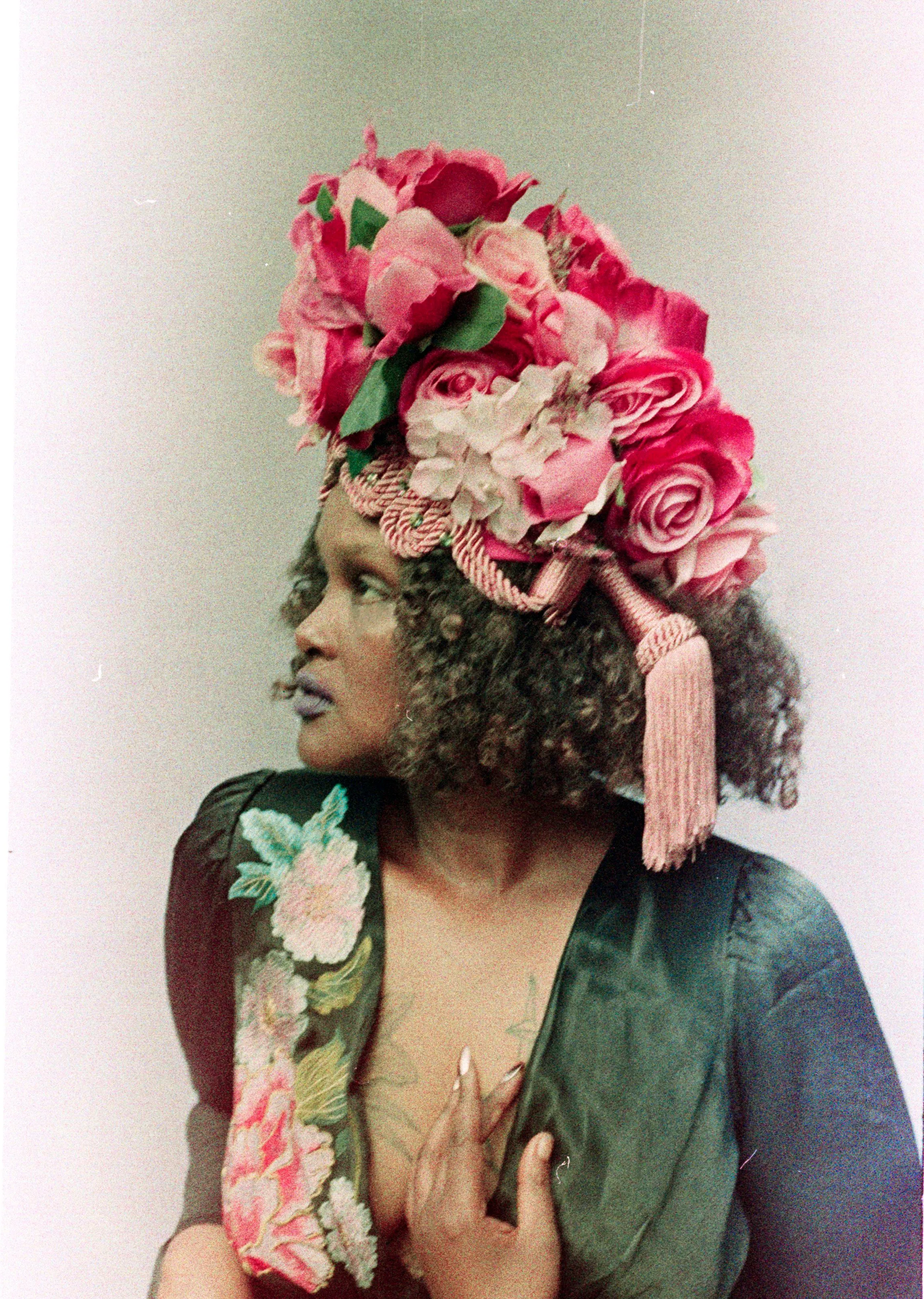 Braided and Jewel encrusted HOT PINK Floral Turban