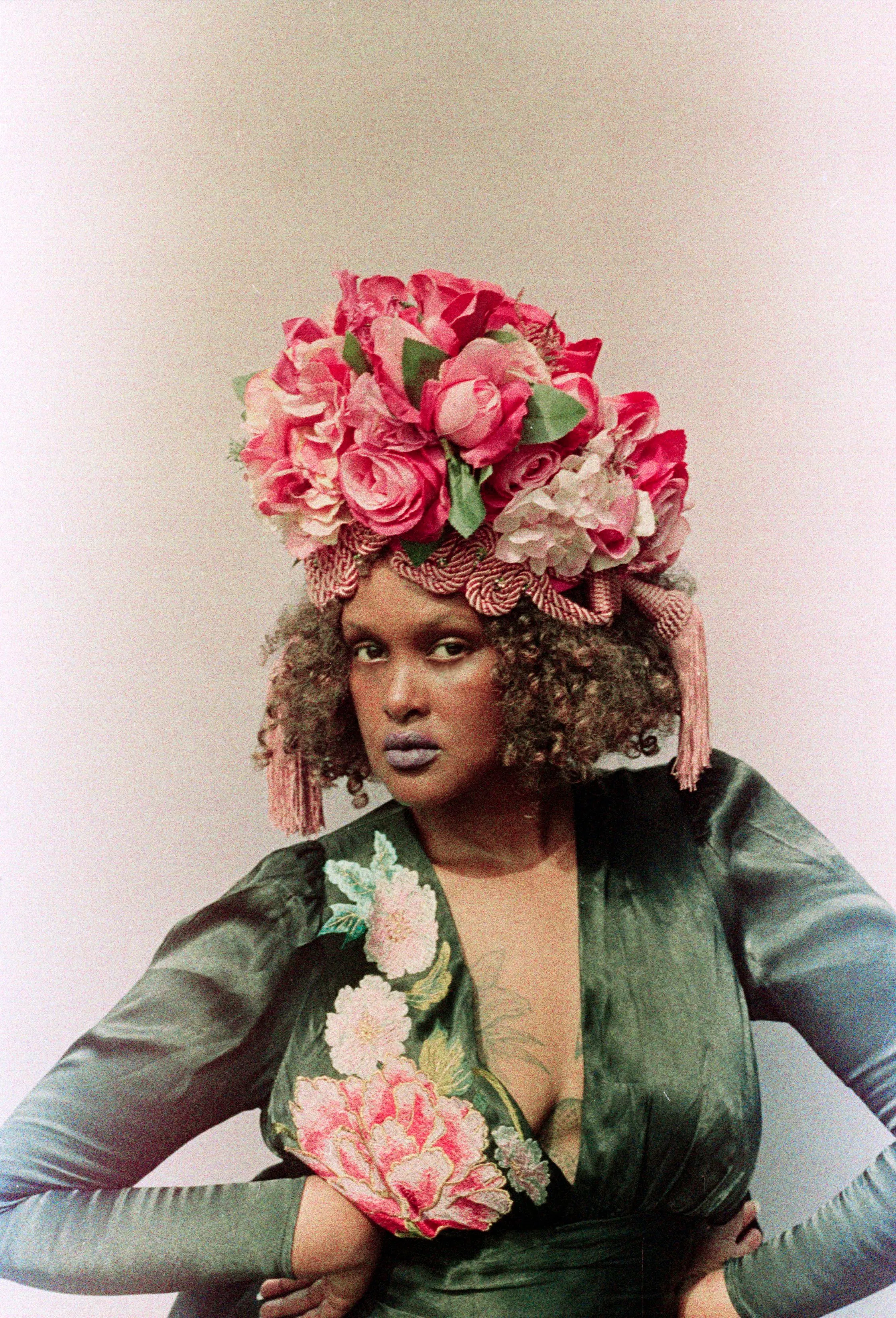 Braided and Jewel encrusted HOT PINK Floral Turban