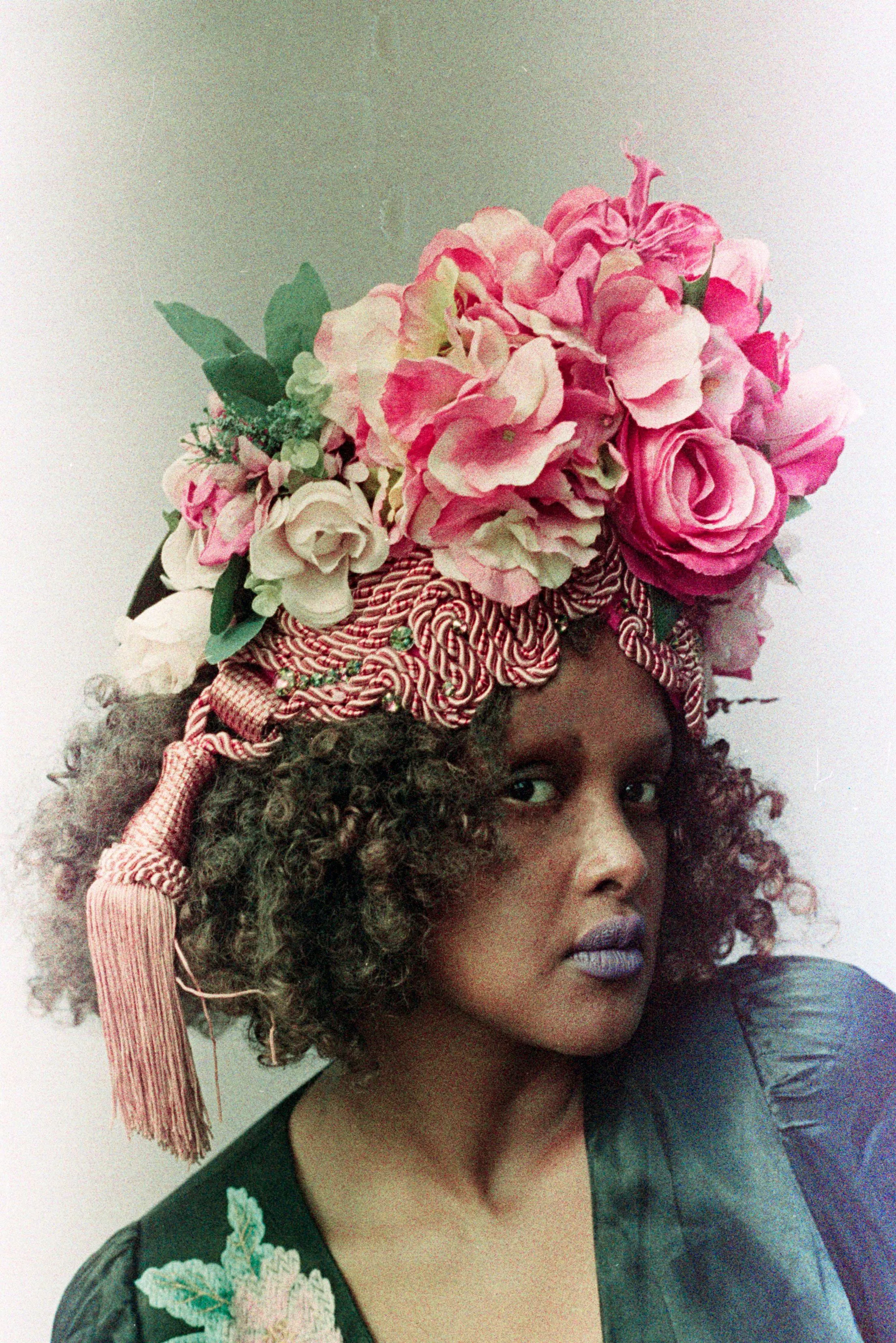 Braided and Jewel encrusted HOT PINK Floral Turban