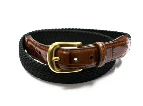 Brighton Braided Stretch Belt with Croco Leather in Black