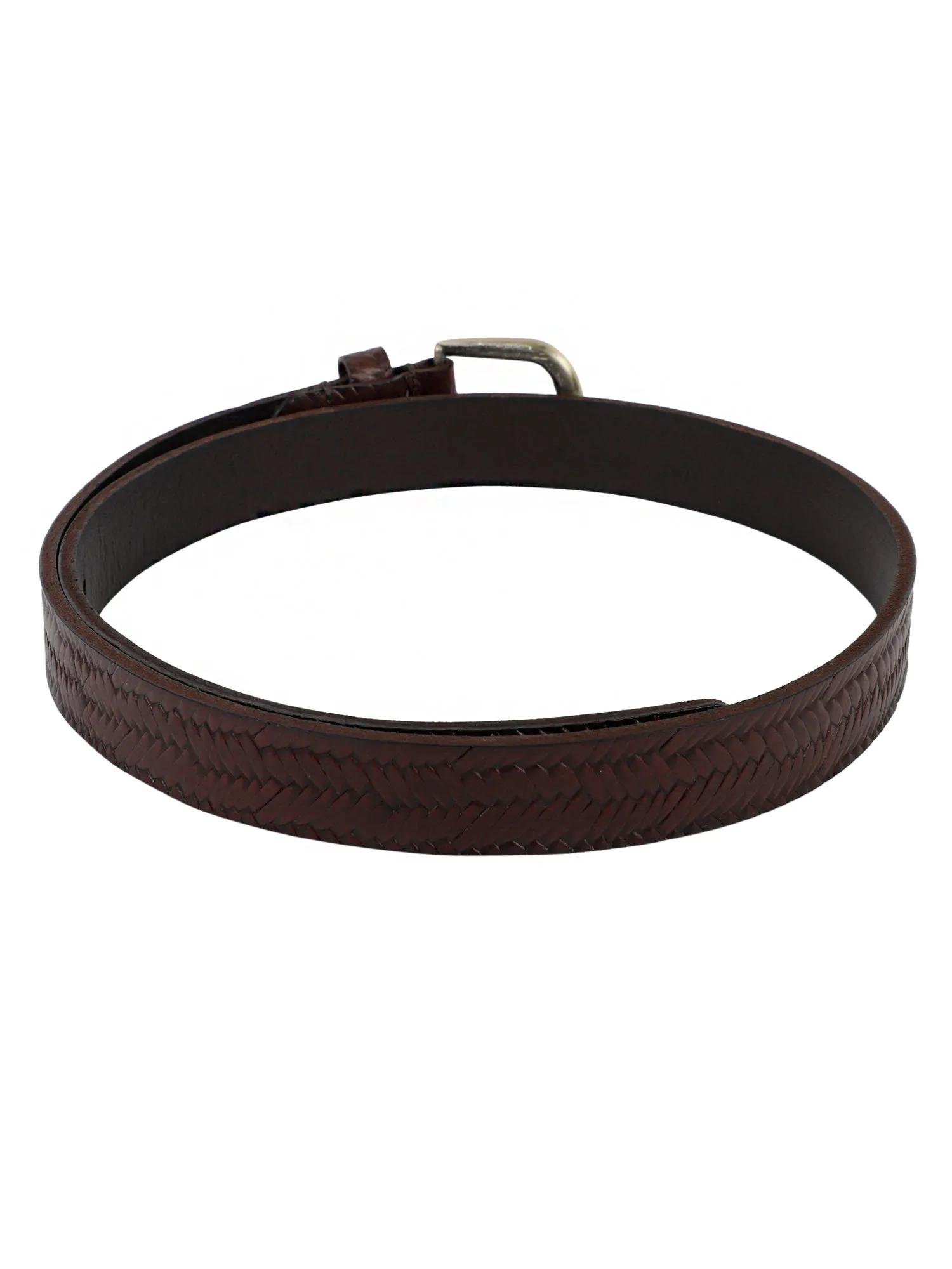 Brown Genuine Leather Basket Weave Embossed Ladies Women's Belt