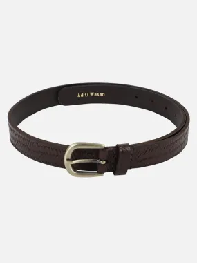 Brown Genuine Leather Basket Weave Embossed Ladies Women's Belt