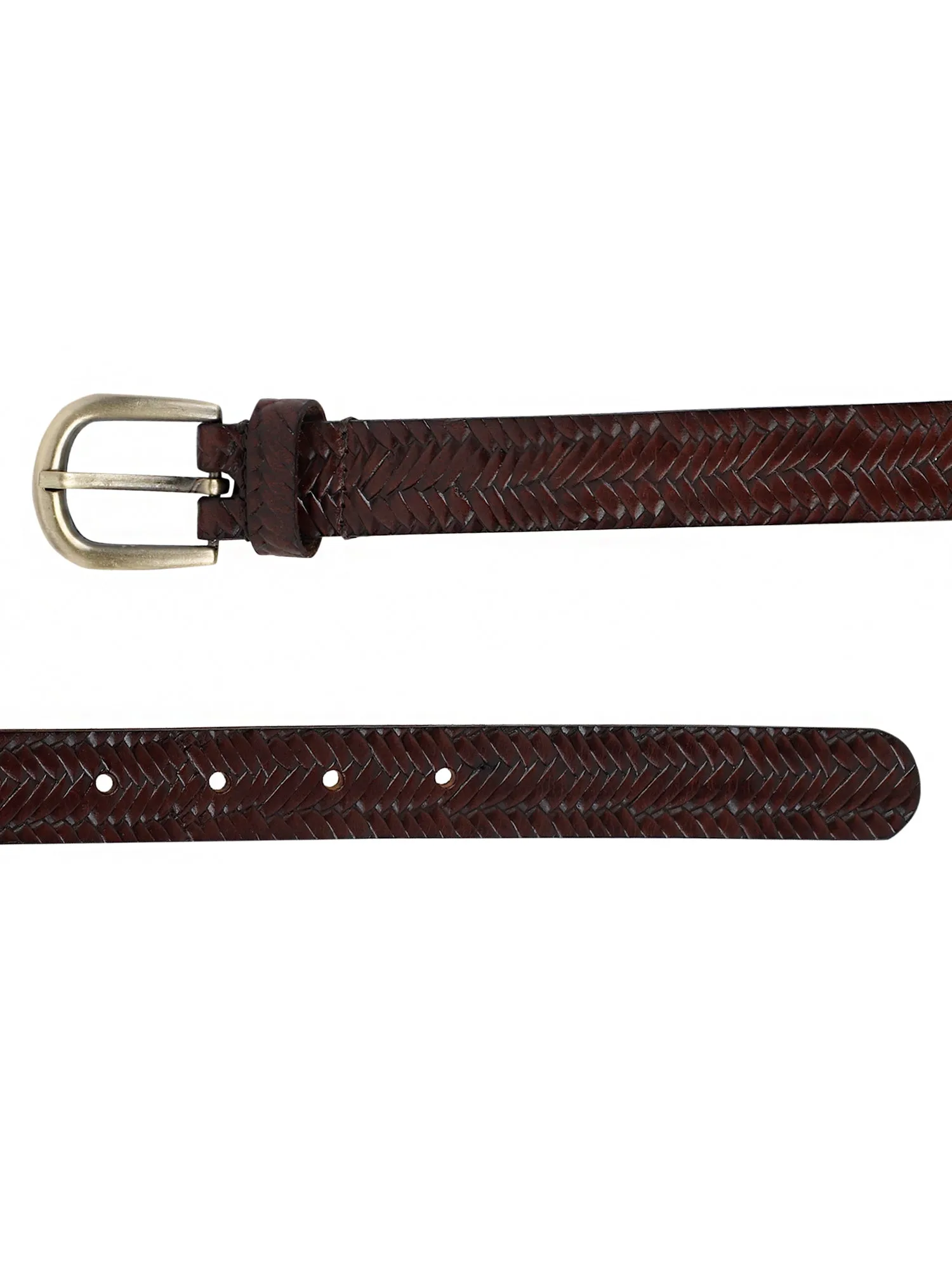 Brown Genuine Leather Basket Weave Embossed Ladies Women's Belt