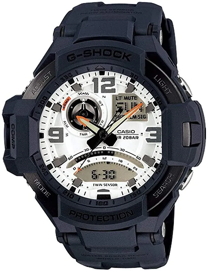 Casio G-Shock Analog AVIATOR Sky Cockpit Twin Sensor World Time Digital Men Black Analogue and Digital watch With Metal Case Watch For Man Day And Date Gift Watch GA-1000-2AJF