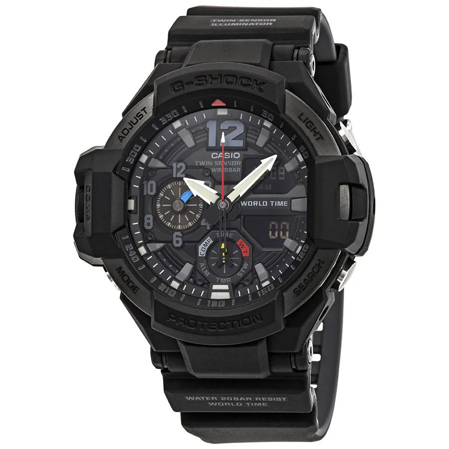 Casio G-Shock Gravitymaster Alarm World Time Black Dial Men's Watch GA1100-1A1