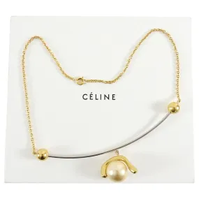 Celine Geometric Modernist Pearl Pendant Necklace