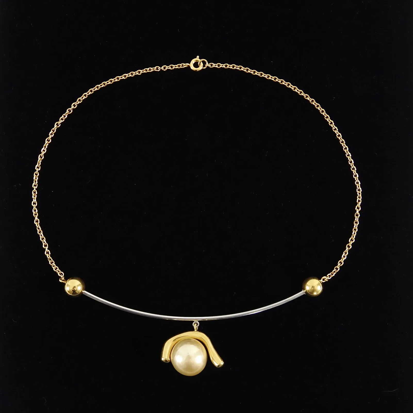 Celine Geometric Modernist Pearl Pendant Necklace