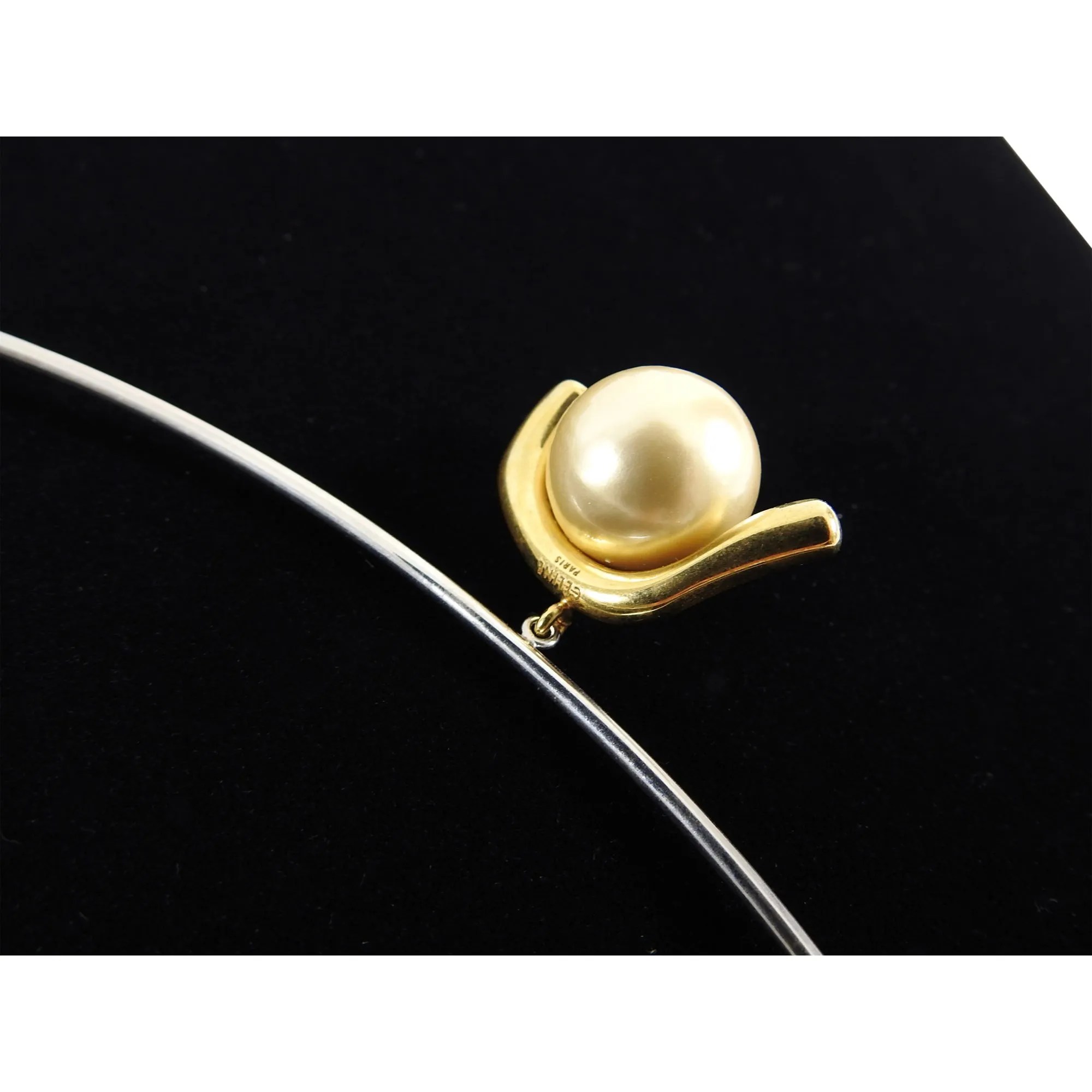 Celine Geometric Modernist Pearl Pendant Necklace