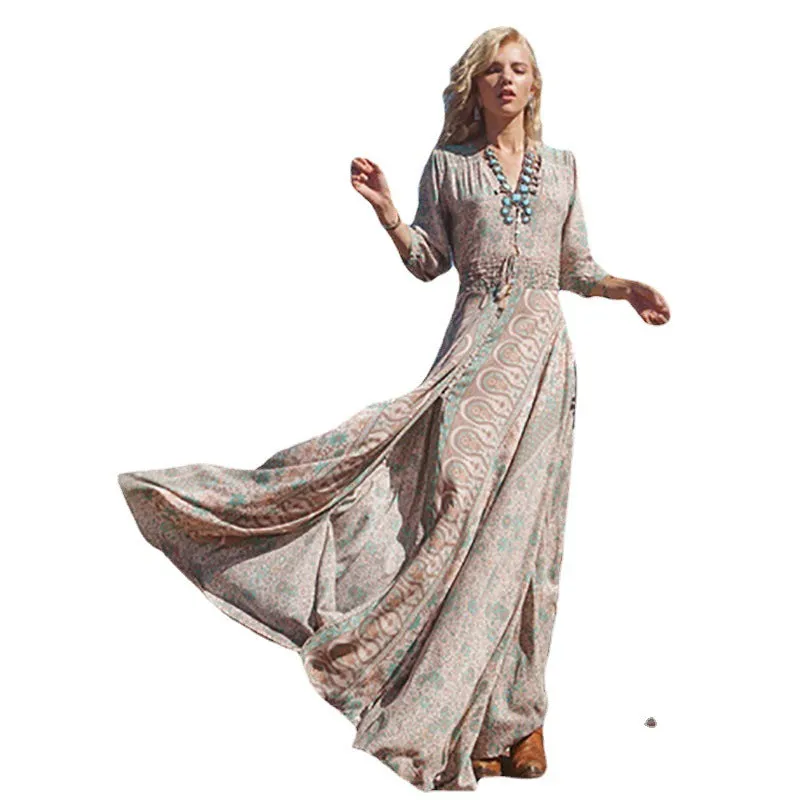 Chiffon Printed Printing Women's Fashion Tassel Dress