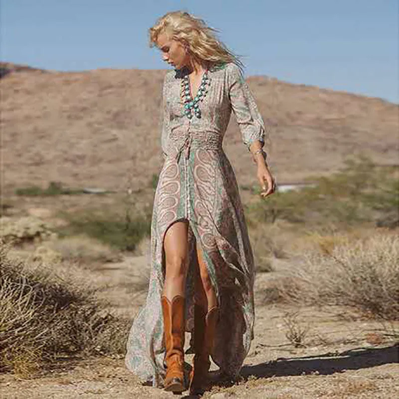 Chiffon Printed Printing Women's Fashion Tassel Dress