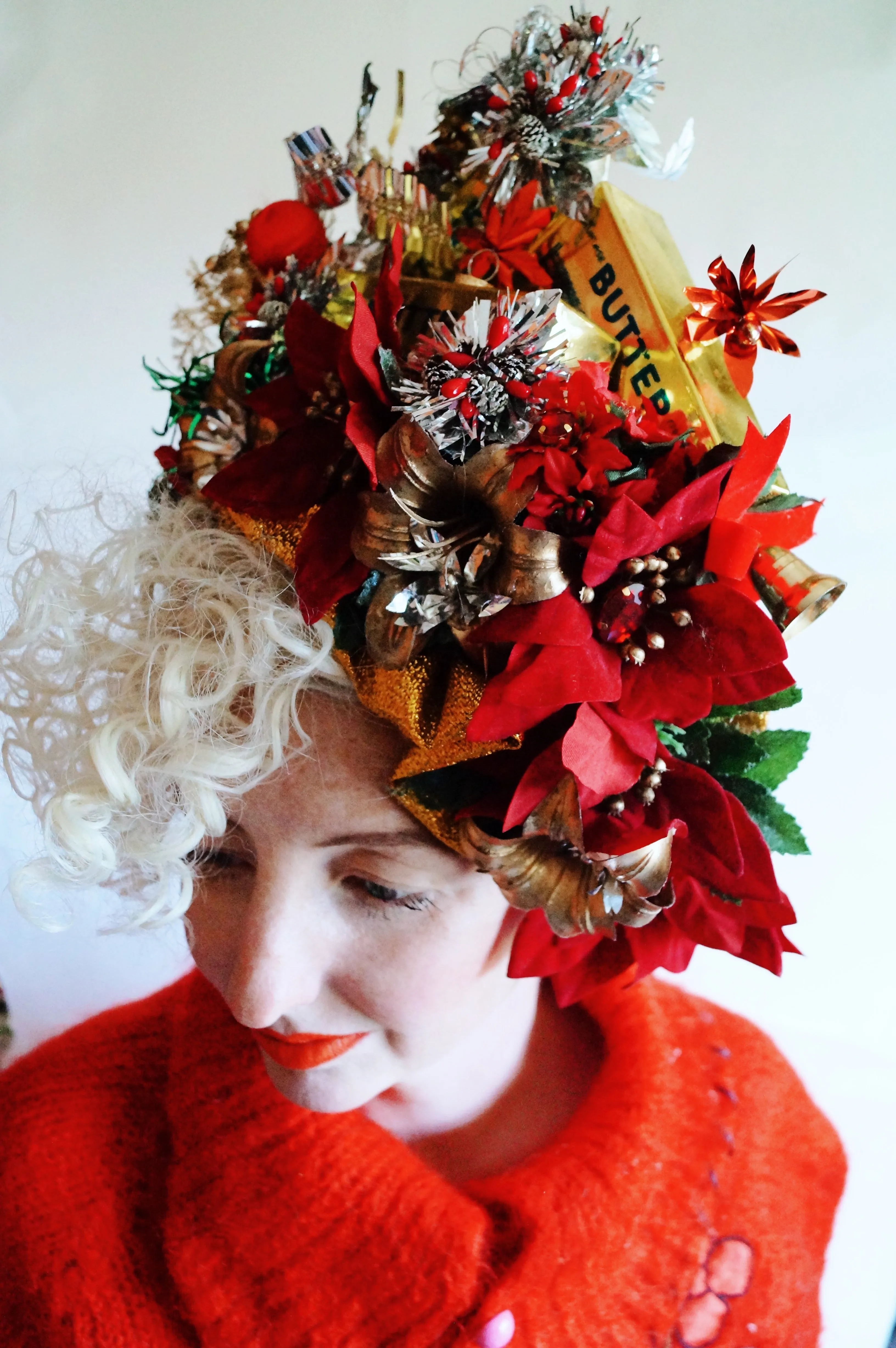 Christmas Red and Gold Butter Blocks headpiece