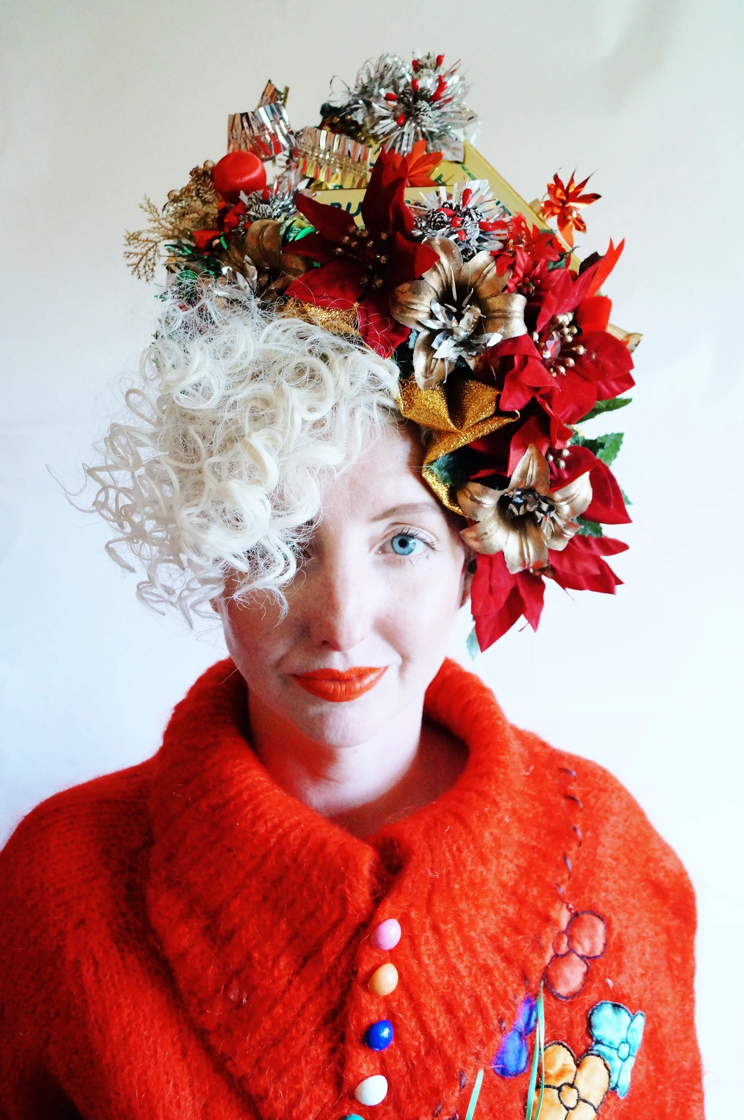 Christmas Red and Gold Butter Blocks headpiece