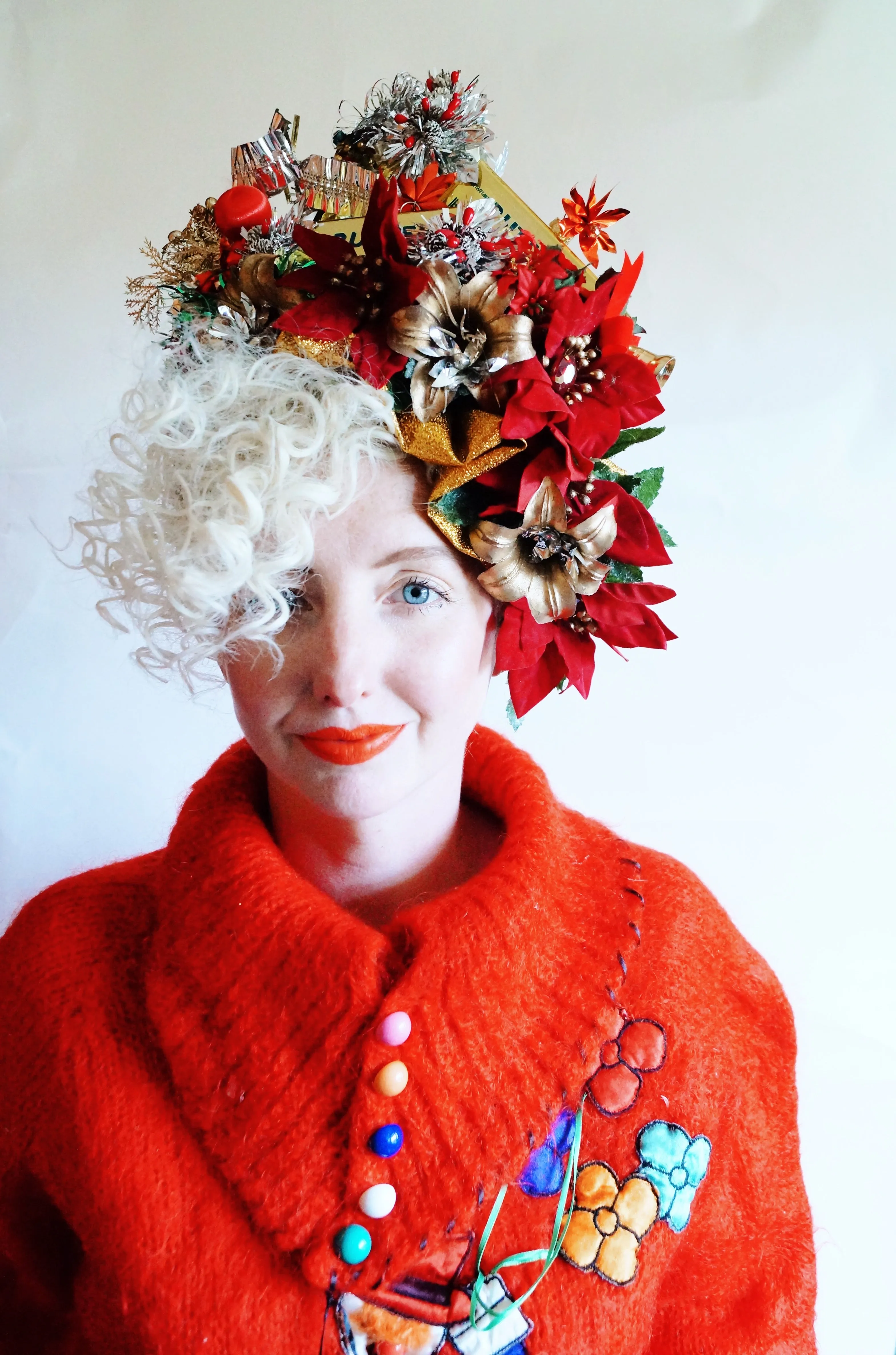 Christmas Red and Gold Butter Blocks headpiece