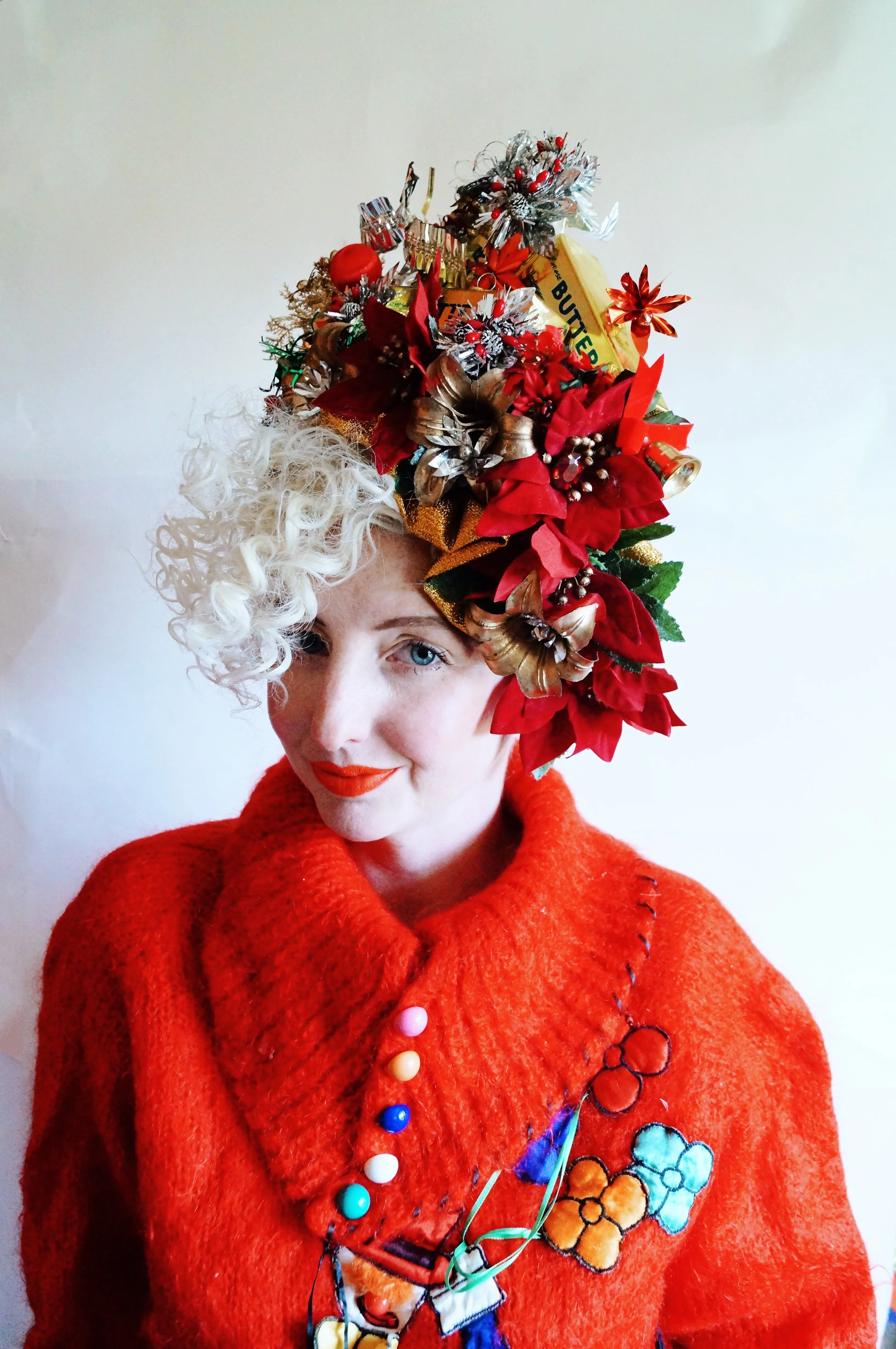Christmas Red and Gold Butter Blocks headpiece