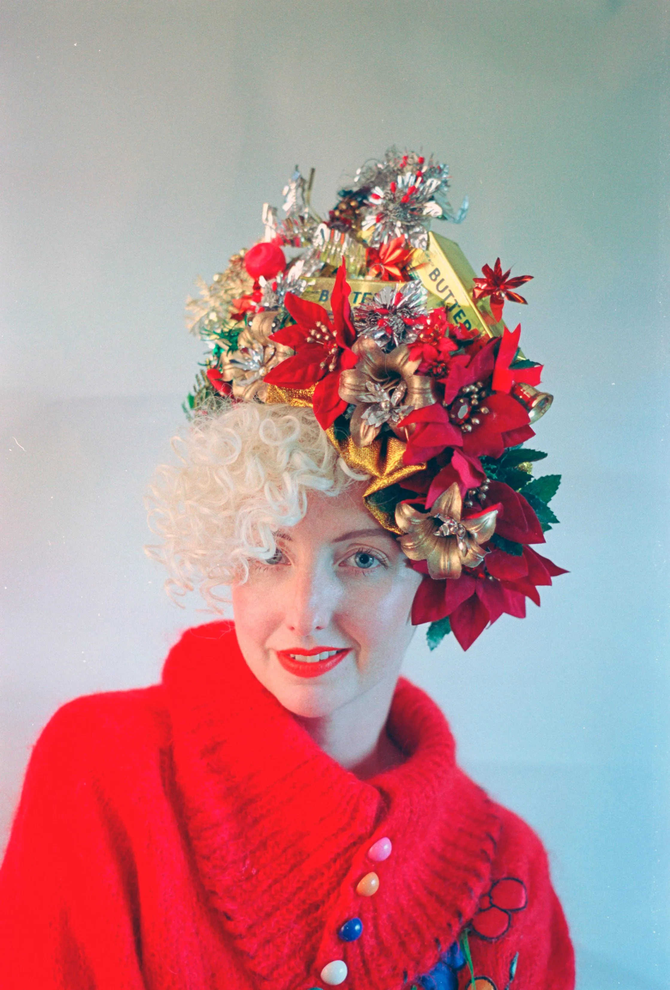 Christmas Red and Gold Butter Blocks headpiece