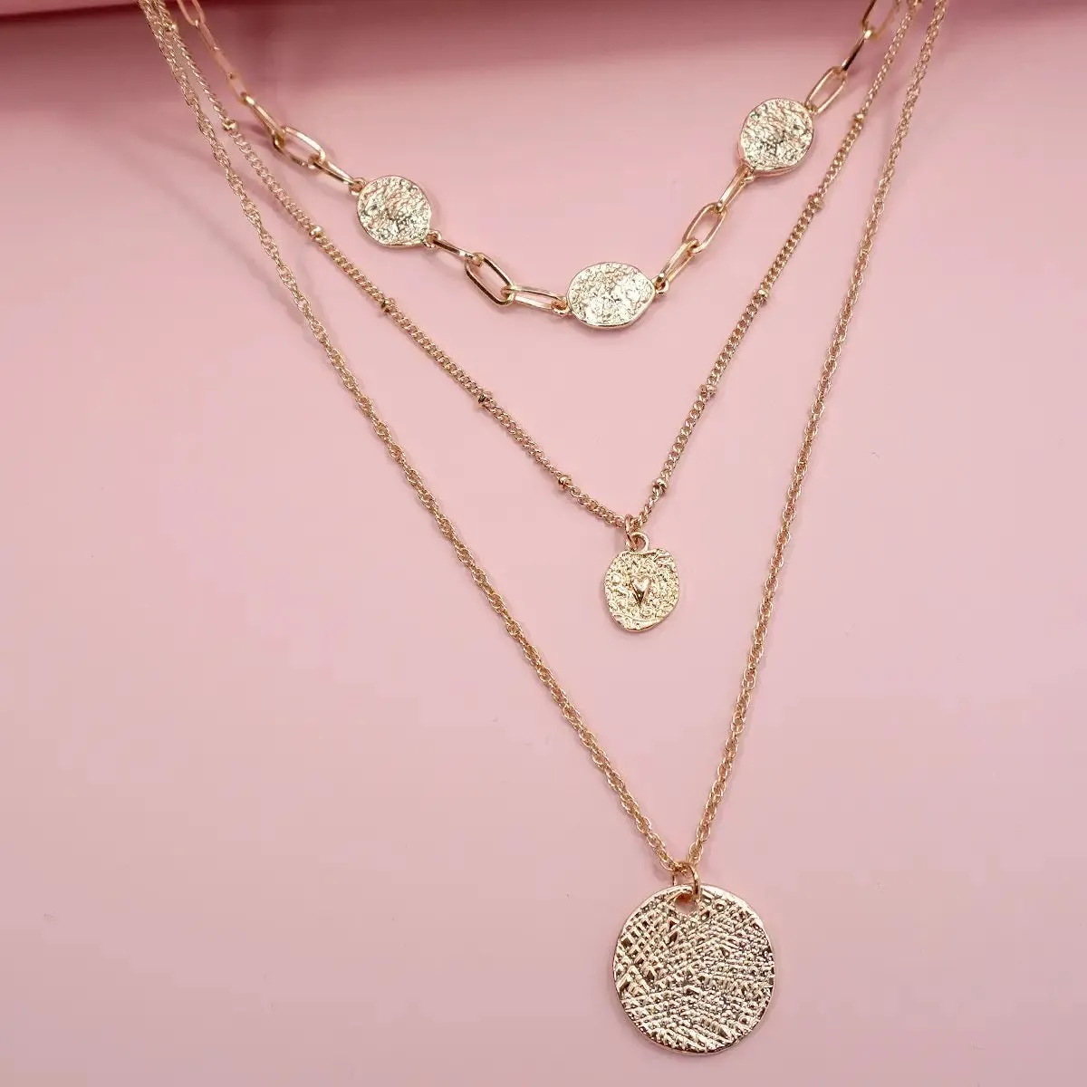 Circle Pendant Multi Layered Necklace