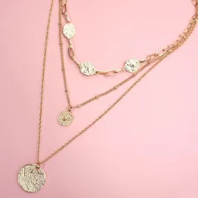 Circle Pendant Multi Layered Necklace