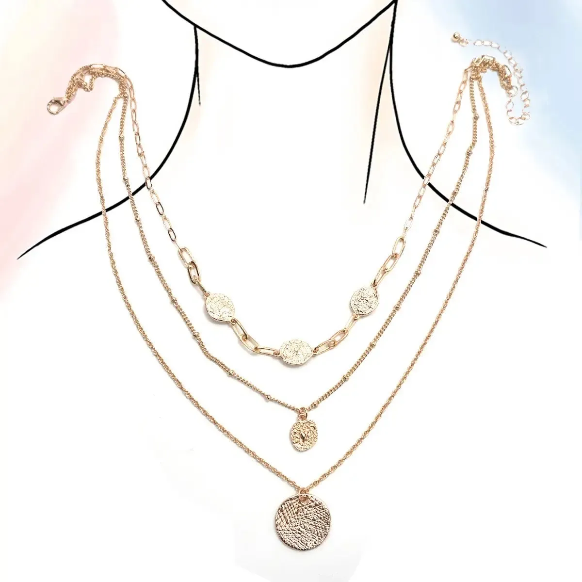 Circle Pendant Multi Layered Necklace