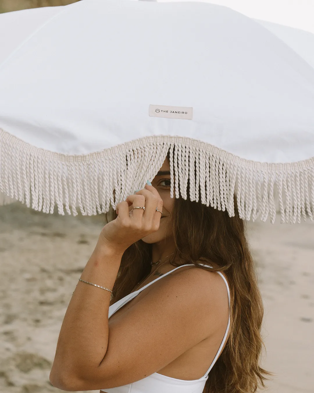 Classy Beach Umbrella - Vintage White