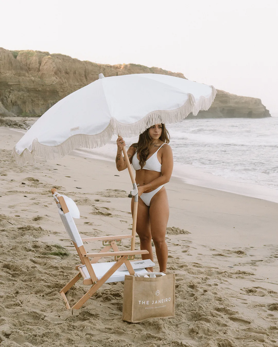 Classy Beach Umbrella - Vintage White