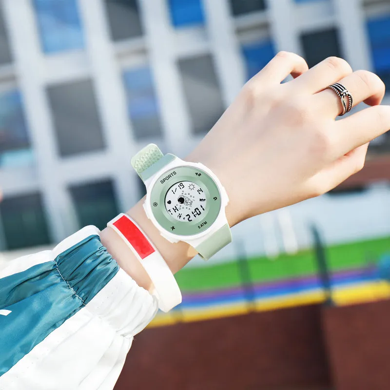 Creative Multifunction Electronic Large Screen Round Men's Watches Digital Wristwatch Silicone Strap Leisure Waterproof Sports Watch For Women