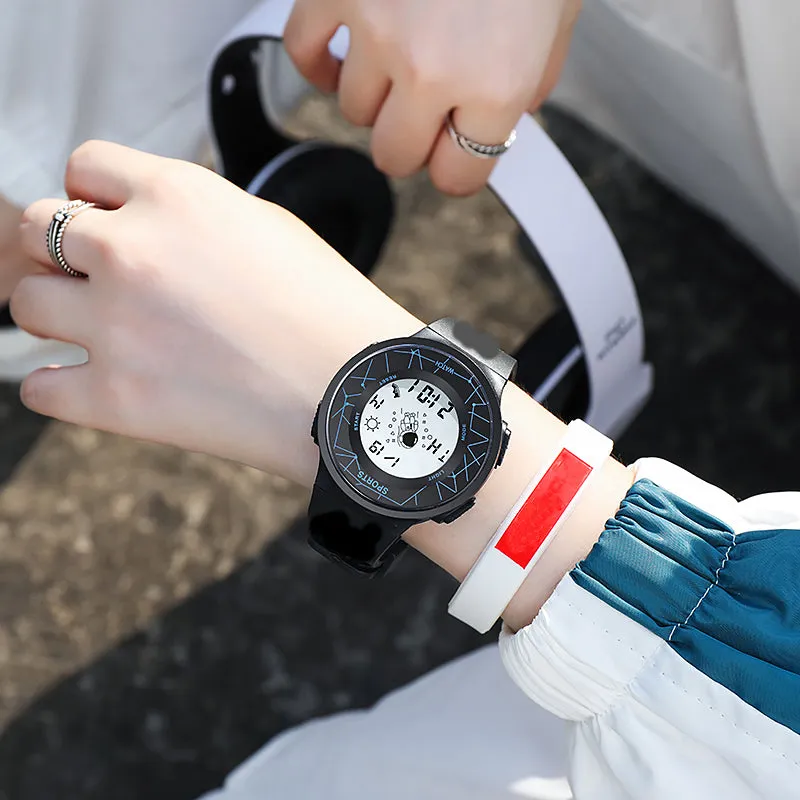 Creative Multifunction Electronic Large Screen Round Men's Watches Digital Wristwatch Silicone Strap Leisure Waterproof Sports Watch For Women