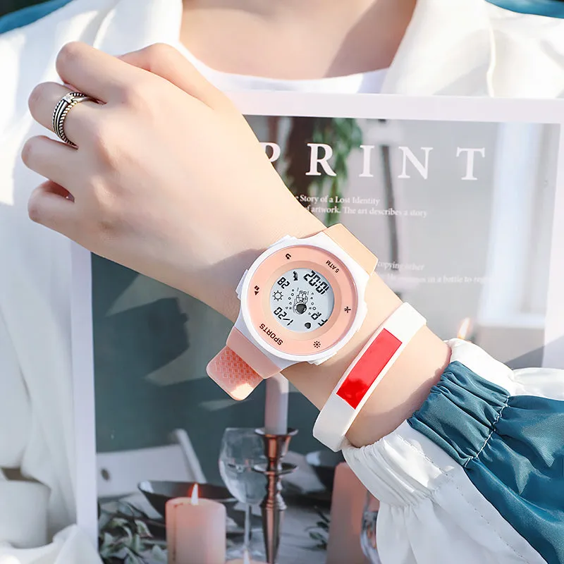 Creative Multifunction Electronic Large Screen Round Men's Watches Digital Wristwatch Silicone Strap Leisure Waterproof Sports Watch For Women