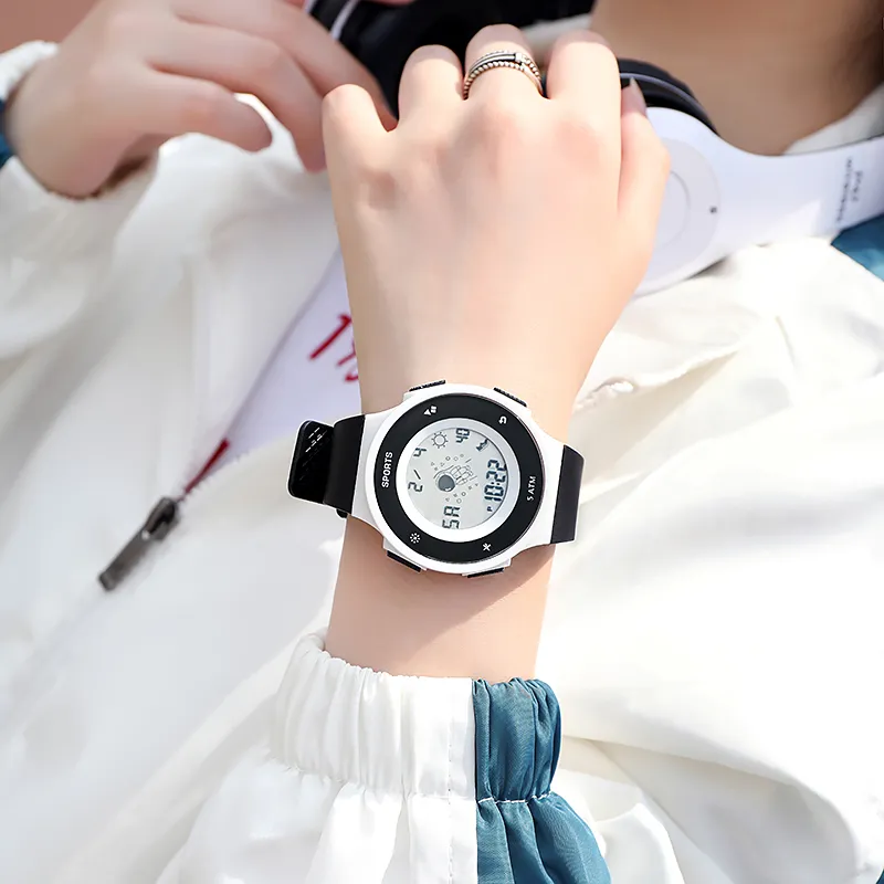 Creative Multifunction Electronic Large Screen Round Men's Watches Digital Wristwatch Silicone Strap Leisure Waterproof Sports Watch For Women