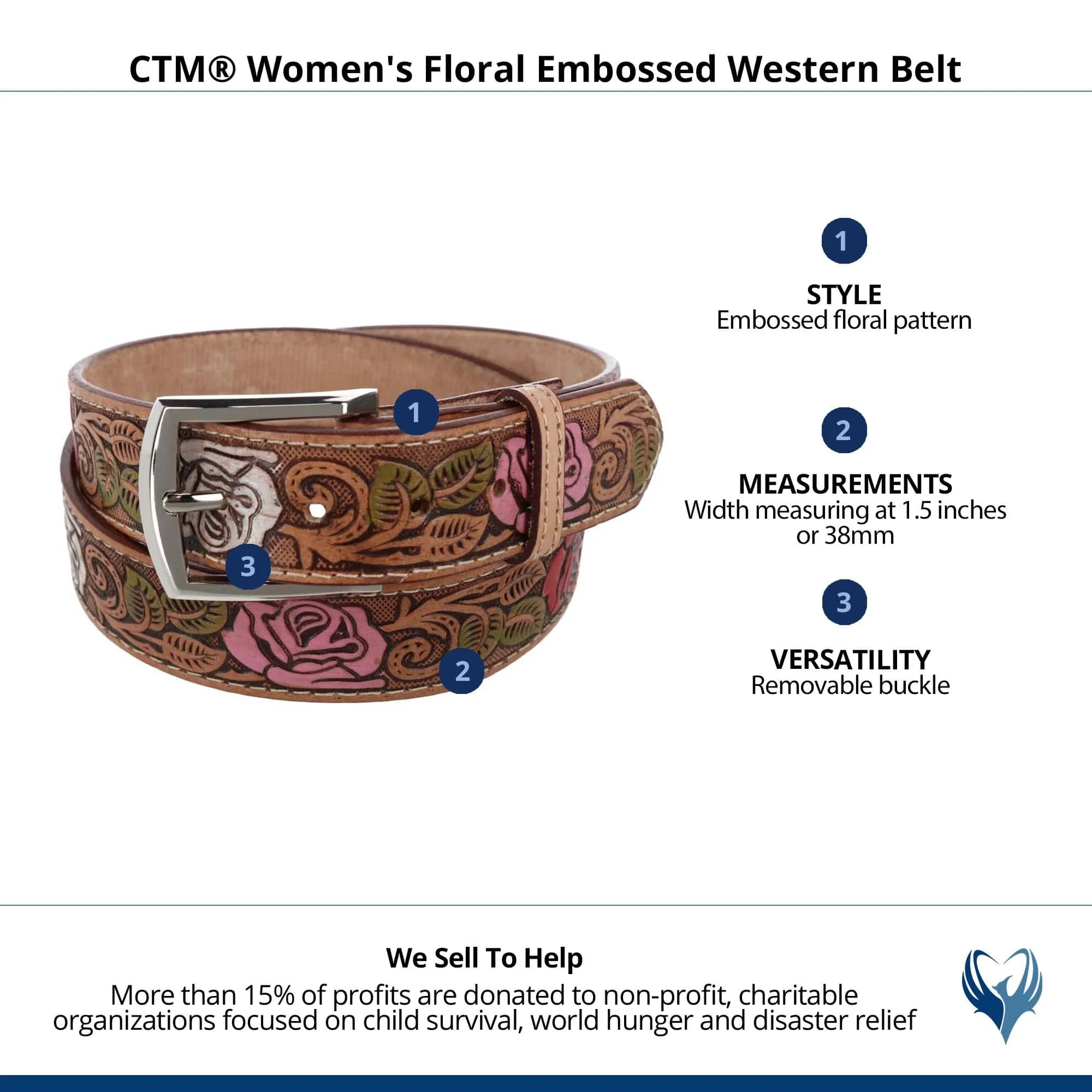 CTM® Women's Floral Embossed Western Belt