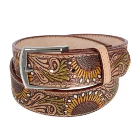 CTM® Women's Sunflower Embossed Western Belt